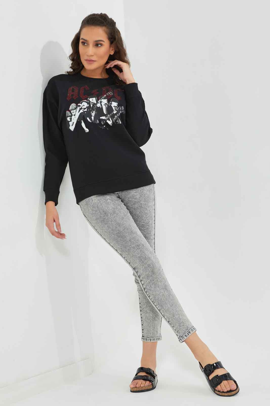 Redtag-Women-Black-Ac/Dc-Placement-Print-Long-Sleeve-Sweatshirt-Category:Sweatshirts,-Colour:Black,-Deals:New-In,-FF,-Filter:Women's-Clothing,-New-In-Women-APL,-Non-Sale,-Section:Women,-W22B,-Women-Sweatshirts-Women's-