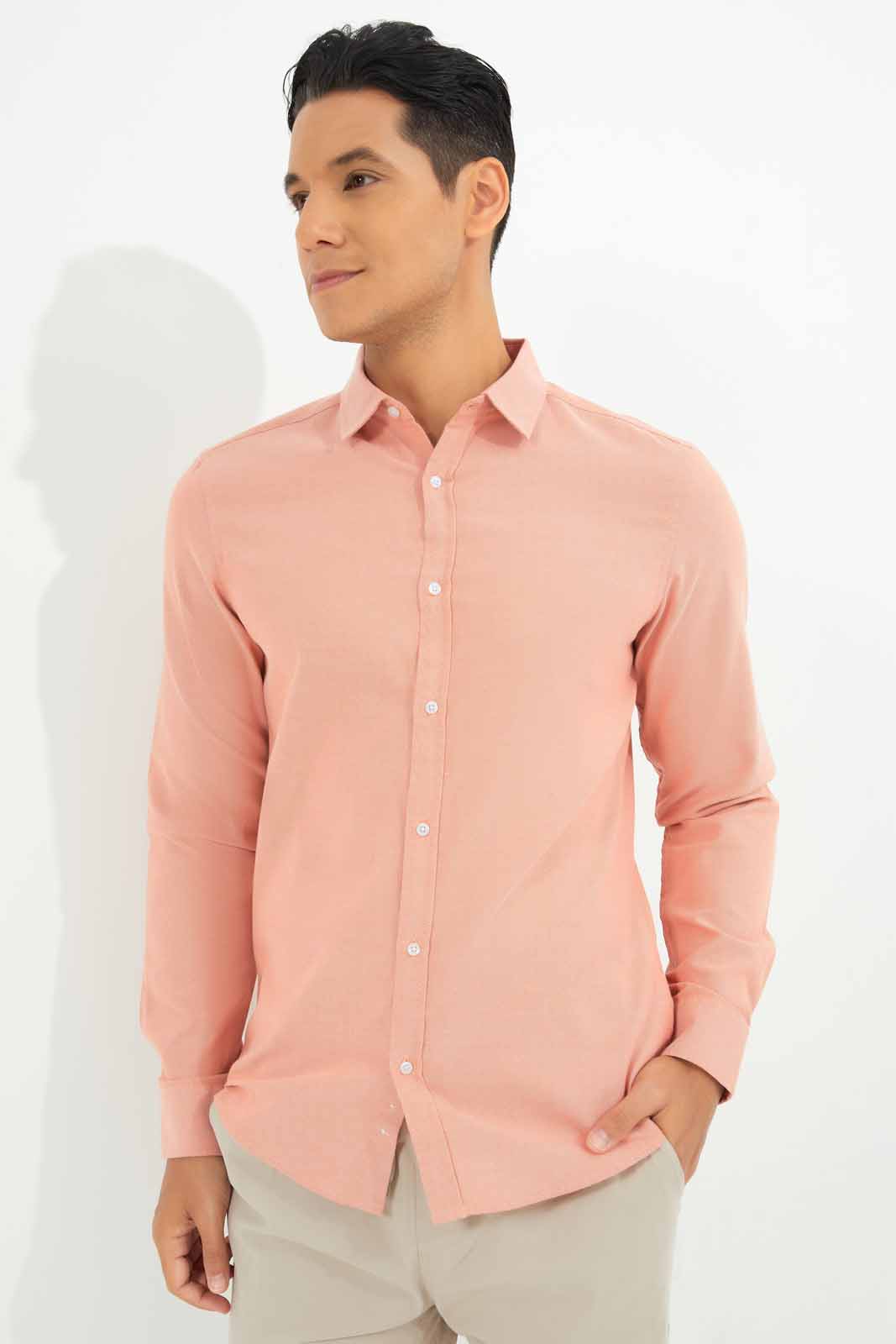 Redtag-Men-Orange-L/S-Oxford-Shirt-Category:Shirts,-Colour:Orange,-Deals:New-In,-Dept:Menswear,-Filter:Men's-Clothing,-Men-Shirts,-New-In-Men-APL,-Non-Sale,-S23A,-Section:Men,-TBL-Men's-