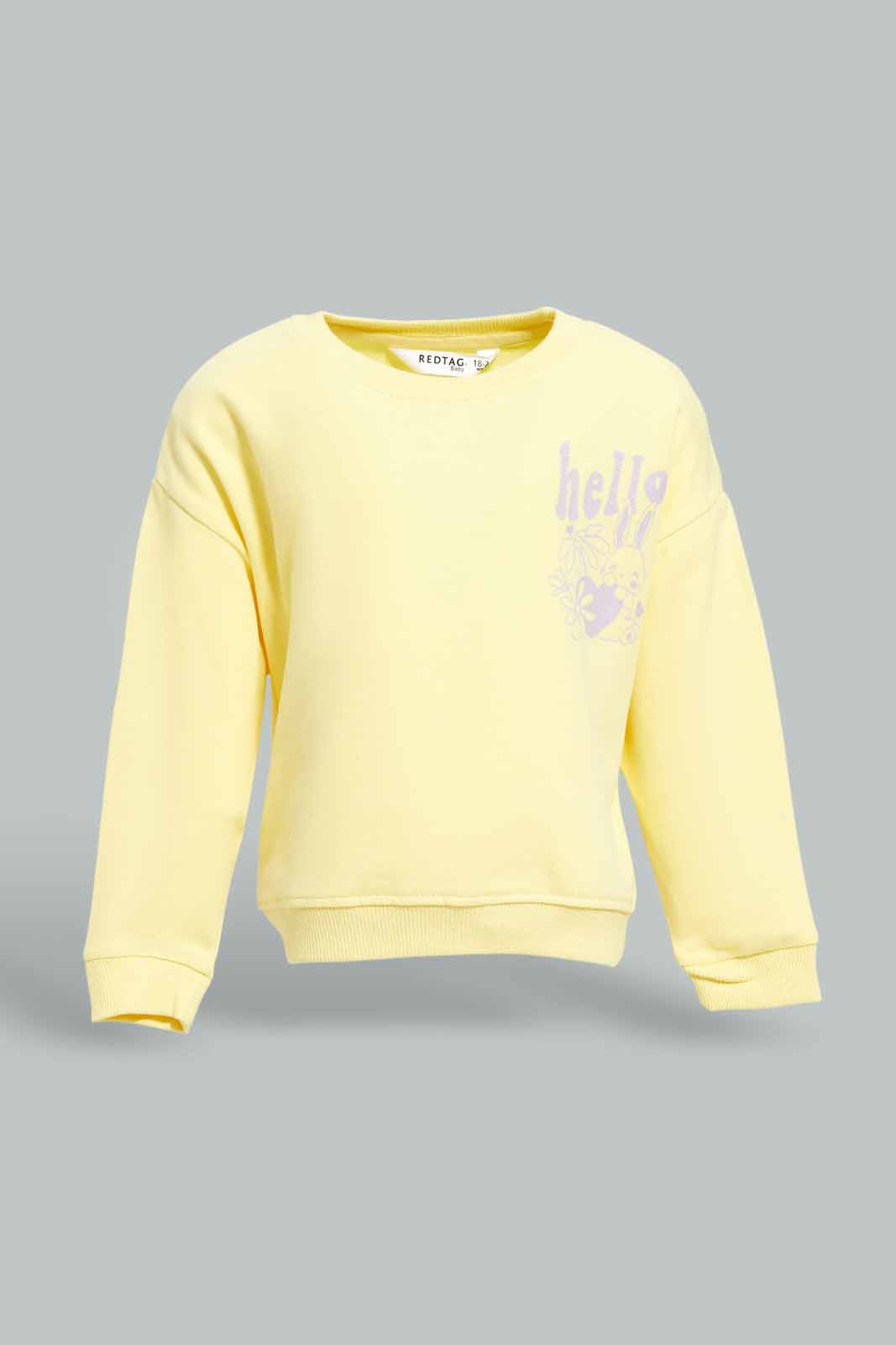 Redtag-Girls-Yellow-Placement-Print-Sweat-Top-Category:Sweatshirts,-Colour:Yellow,-Deals:New-In,-Dept:Girls,-Filter:Infant-Girls-(3-to-24-Mths),-ING-Sweatshirts,-New-In-ING-APL,-Non-Sale,-S23A,-Section:Girls-(0-to-14Yrs),-TBL-Infant-Girls-3 to 24 Months