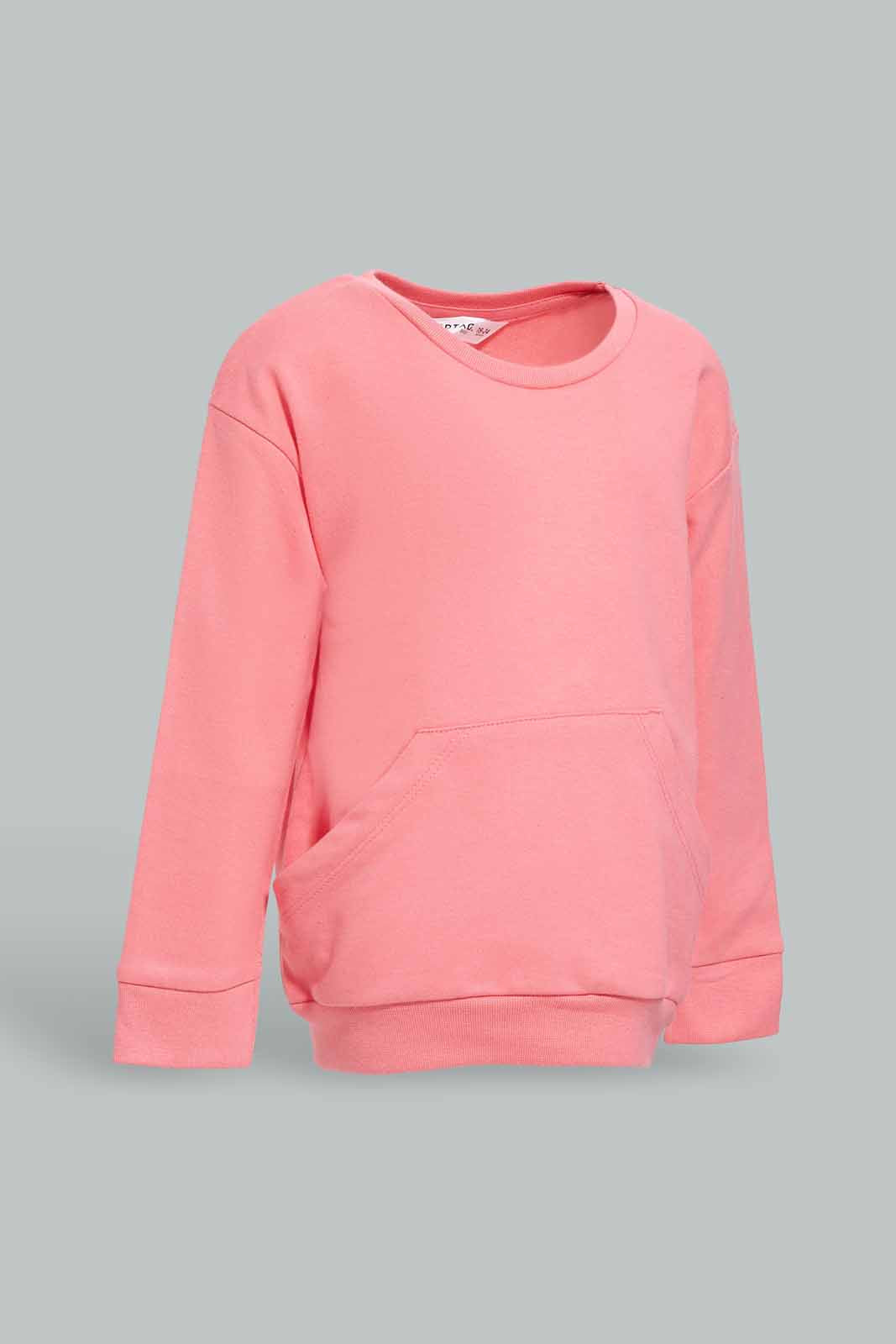 Redtag-Girls-Pink-Solid-Kangaroo-Pocket-Sweat-Top-Category:Sweatshirts,-Colour:Apricot,-Deals:New-In,-Dept:Girls,-Filter:Infant-Girls-(3-to-24-Mths),-ING-Sweatshirts,-New-In-ING-APL,-Non-Sale,-S23A,-Section:Girls-(0-to-14Yrs),-TBL-Infant-Girls-3 to 24 Months