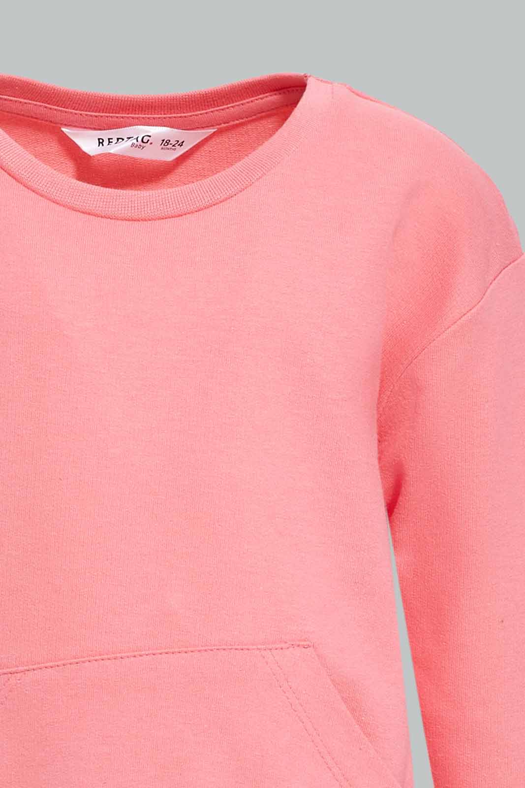 Redtag-Girls-Pink-Solid-Kangaroo-Pocket-Sweat-Top-Category:Sweatshirts,-Colour:Apricot,-Deals:New-In,-Dept:Girls,-Filter:Infant-Girls-(3-to-24-Mths),-ING-Sweatshirts,-New-In-ING-APL,-Non-Sale,-S23A,-Section:Girls-(0-to-14Yrs),-TBL-Infant-Girls-3 to 24 Months