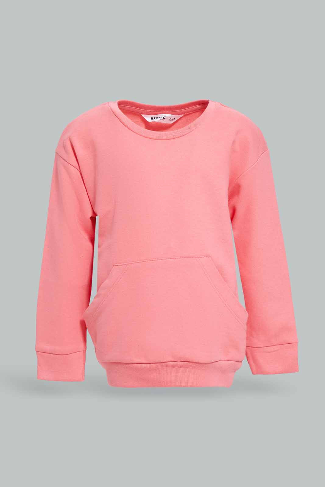 Redtag-Girls-Pink-Solid-Kangaroo-Pocket-Sweat-Top-Category:Sweatshirts,-Colour:Apricot,-Deals:New-In,-Dept:Girls,-Filter:Infant-Girls-(3-to-24-Mths),-ING-Sweatshirts,-New-In-ING-APL,-Non-Sale,-S23A,-Section:Girls-(0-to-14Yrs),-TBL-Infant-Girls-3 to 24 Months