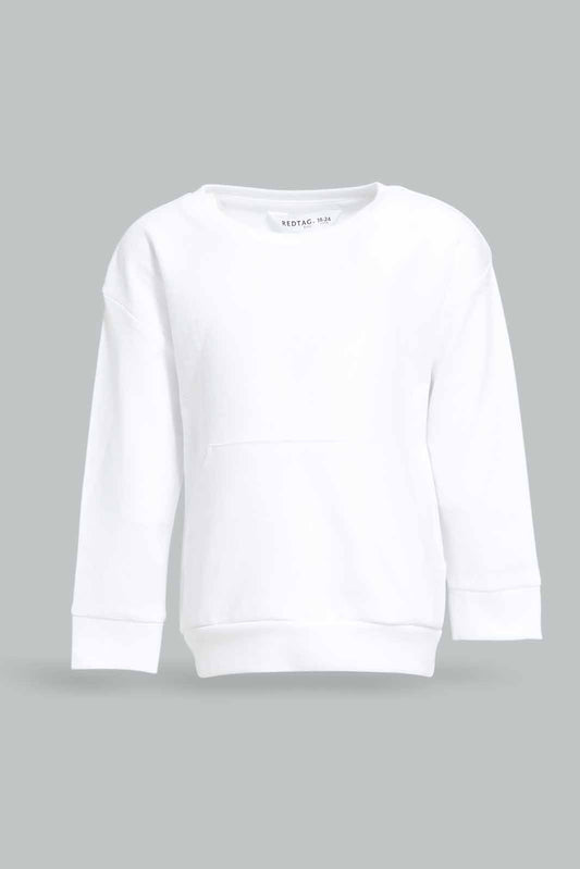Redtag-Girls-White-Solid-Kangaroo-Pocket-Sweat-Top-Category:Sweatshirts,-Colour:White,-Deals:New-In,-Dept:Girls,-Filter:Infant-Girls-(3-to-24-Mths),-ING-Sweatshirts,-New-In-ING-APL,-Non-Sale,-S23A,-Section:Girls-(0-to-14Yrs),-TBL-Infant-Girls-3 to 24 Months