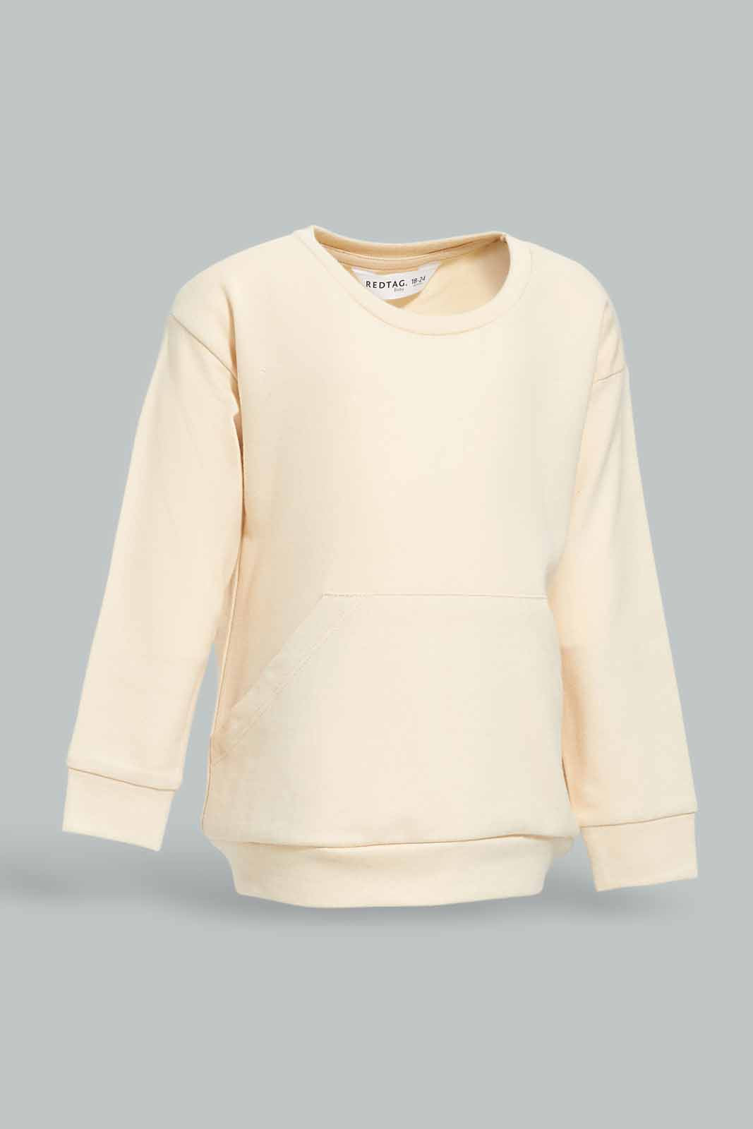 Redtag-Girls-Beige-Solid-Kangaroo-Pocket-Sweat-Top-Category:Sweatshirts,-Colour:Beige,-Deals:New-In,-Dept:Girls,-Filter:Infant-Girls-(3-to-24-Mths),-ING-Sweatshirts,-New-In-ING-APL,-Non-Sale,-S23A,-Section:Girls-(0-to-14Yrs),-TBL-Infant-Girls-3 to 24 Months