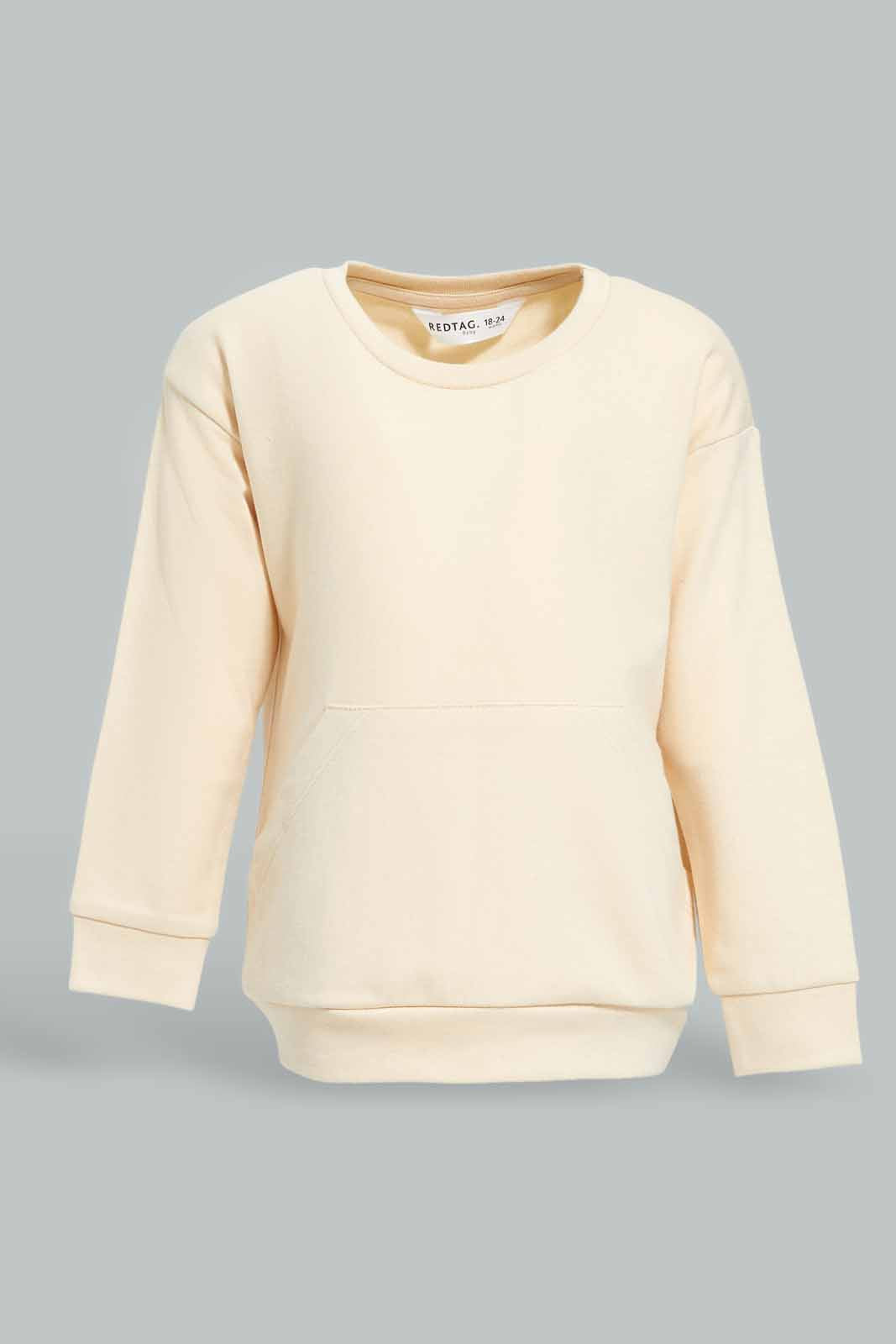 Redtag-Girls-Beige-Solid-Kangaroo-Pocket-Sweat-Top-Category:Sweatshirts,-Colour:Beige,-Deals:New-In,-Dept:Girls,-Filter:Infant-Girls-(3-to-24-Mths),-ING-Sweatshirts,-New-In-ING-APL,-Non-Sale,-S23A,-Section:Girls-(0-to-14Yrs),-TBL-Infant-Girls-3 to 24 Months