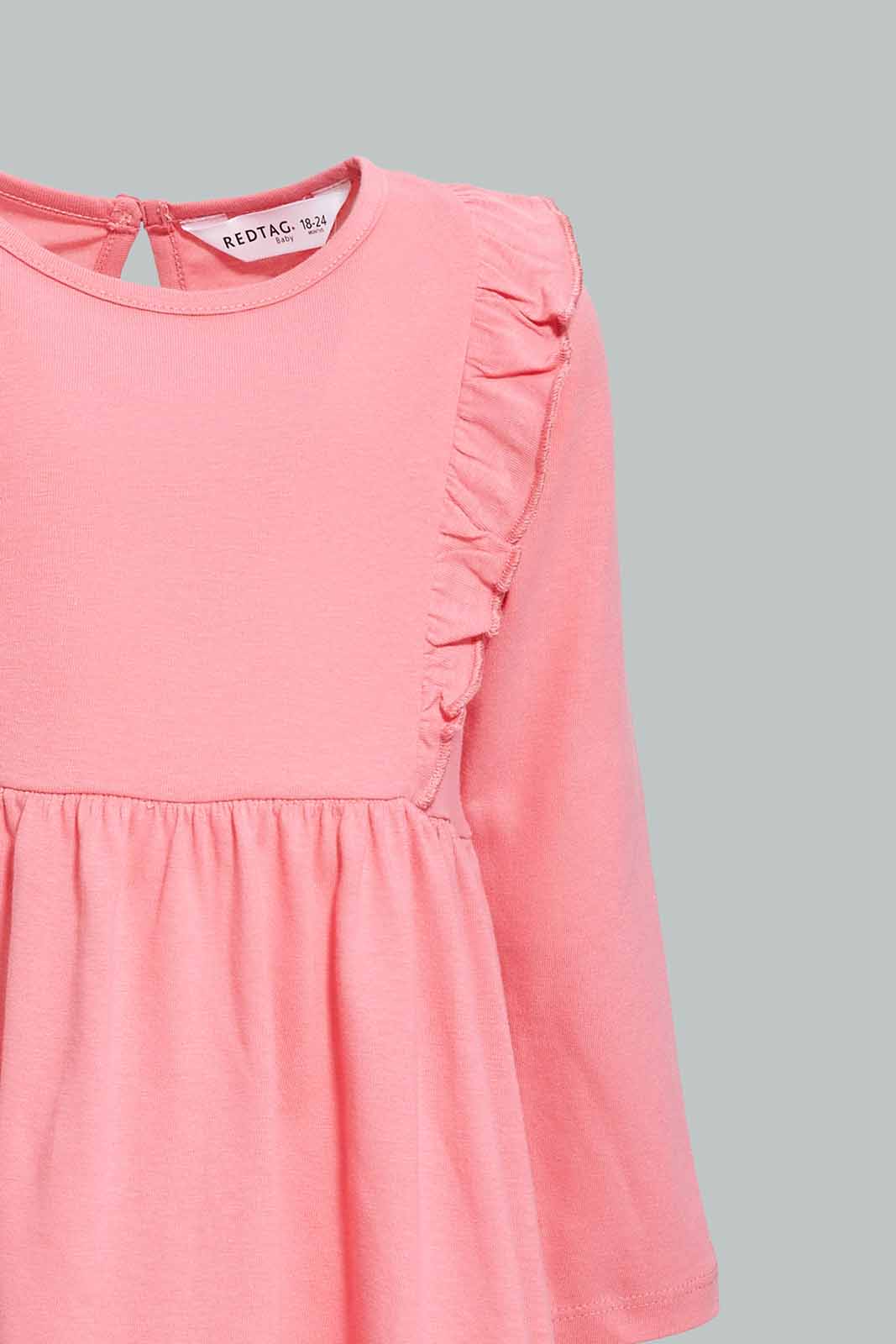 Redtag-Girls-Dusty-Pink-Solid-Knitted-Dress-Category:Dresses,-Colour:Apricot,-Deals:New-In,-Dept:Girls,-Filter:Infant-Girls-(3-to-24-Mths),-ING-Dresses,-New-In-ING-APL,-Non-Sale,-S23A,-Section:Girls-(0-to-14Yrs),-VLM-Infant-Girls-3 to 24 Months