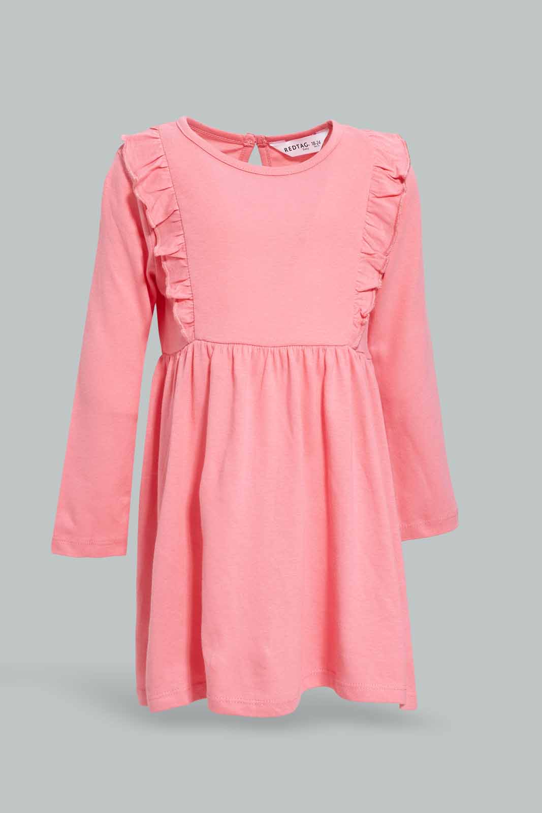 Redtag-Girls-Dusty-Pink-Solid-Knitted-Dress-Category:Dresses,-Colour:Apricot,-Deals:New-In,-Dept:Girls,-Filter:Infant-Girls-(3-to-24-Mths),-ING-Dresses,-New-In-ING-APL,-Non-Sale,-S23A,-Section:Girls-(0-to-14Yrs),-VLM-Infant-Girls-3 to 24 Months