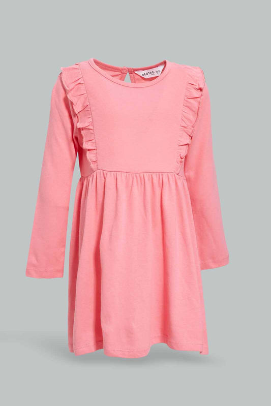 Redtag-Girls-Dusty-Pink-Solid-Knitted-Dress-Category:Dresses,-Colour:Apricot,-Deals:New-In,-Dept:Girls,-Filter:Infant-Girls-(3-to-24-Mths),-ING-Dresses,-New-In-ING-APL,-Non-Sale,-S23A,-Section:Girls-(0-to-14Yrs),-VLM-Infant-Girls-3 to 24 Months