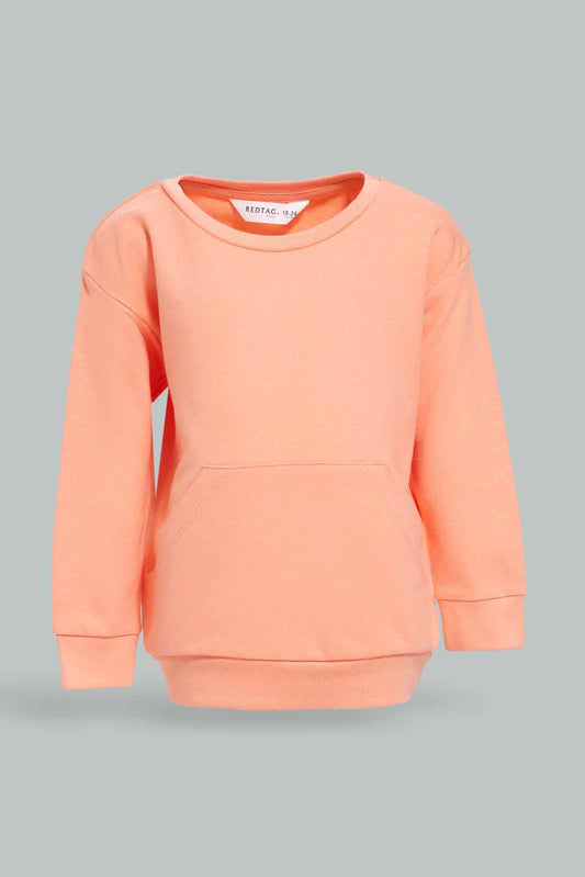 Redtag-Girls-Yellow-Solid-Kangaroo-Pocket-Sweat-Top-Category:Sweatshirts,-Colour:Yellow,-Deals:New-In,-Dept:Girls,-Filter:Infant-Girls-(3-to-24-Mths),-ING-Sweatshirts,-New-In-ING-APL,-Non-Sale,-S23A,-Section:Girls-(0-to-14Yrs),-TBL-Infant-Girls-3 to 24 Months