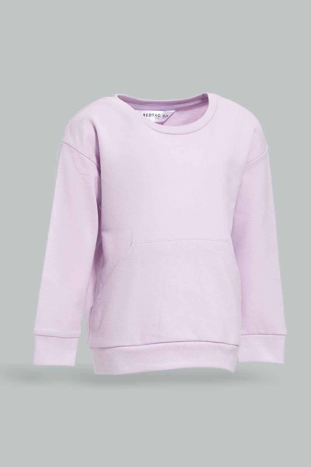 Redtag-Girls-Lilac-Solid-Kangaroo-Pocket-Sweat-Top-Category:Sweatshirts,-Colour:Lilac,-Deals:New-In,-Dept:Girls,-Filter:Infant-Girls-(3-to-24-Mths),-ING-Sweatshirts,-New-In-ING-APL,-Non-Sale,-S23A,-Section:Girls-(0-to-14Yrs),-TBL-Infant-Girls-3 to 24 Months