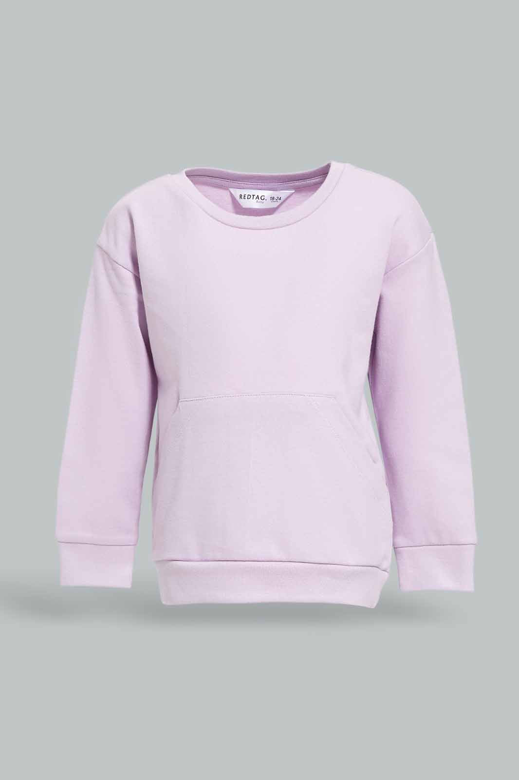 Redtag-Girls-Lilac-Solid-Kangaroo-Pocket-Sweat-Top-Category:Sweatshirts,-Colour:Lilac,-Deals:New-In,-Dept:Girls,-Filter:Infant-Girls-(3-to-24-Mths),-ING-Sweatshirts,-New-In-ING-APL,-Non-Sale,-S23A,-Section:Girls-(0-to-14Yrs),-TBL-Infant-Girls-3 to 24 Months