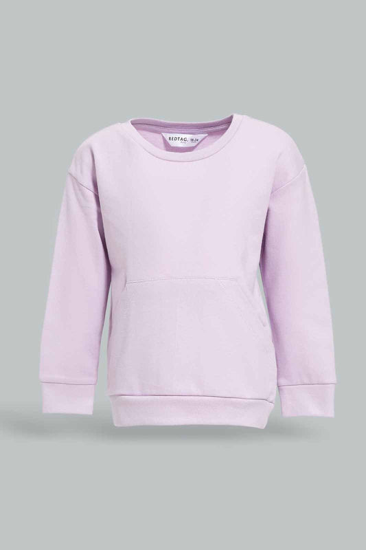 Redtag-Girls-Lilac-Solid-Kangaroo-Pocket-Sweat-Top-Category:Sweatshirts,-Colour:Lilac,-Deals:New-In,-Dept:Girls,-Filter:Infant-Girls-(3-to-24-Mths),-ING-Sweatshirts,-New-In-ING-APL,-Non-Sale,-S23A,-Section:Girls-(0-to-14Yrs),-TBL-Infant-Girls-3 to 24 Months