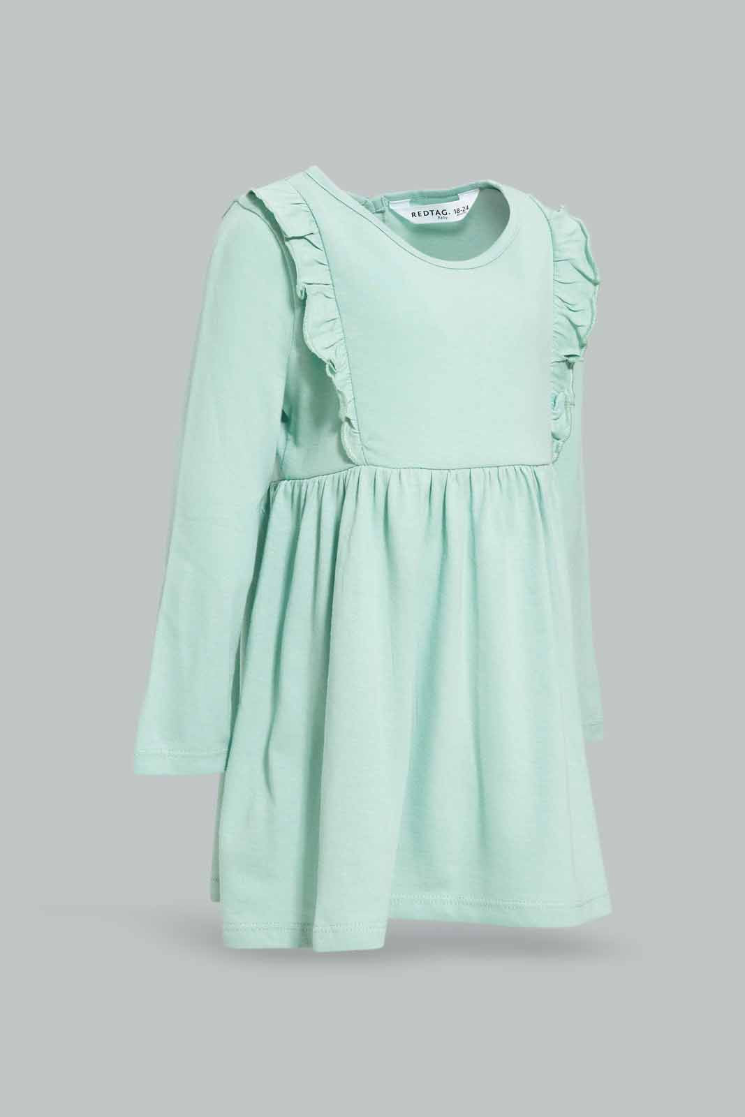 Redtag-Girls-Sage-Green-Solid-Knitted-Dress-Category:Dresses,-Colour:Green,-Deals:New-In,-Dept:Girls,-Filter:Infant-Girls-(3-to-24-Mths),-ING-Dresses,-New-In-ING-APL,-Non-Sale,-S23A,-Section:Girls-(0-to-14Yrs),-VLM-Infant-Girls-3 to 24 Months