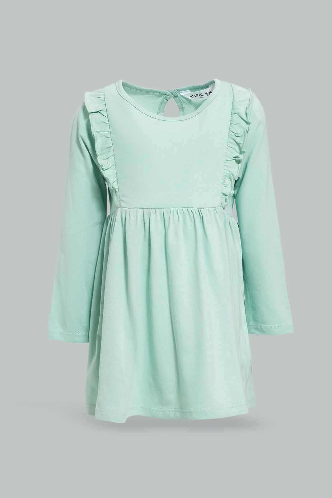 Redtag-Girls-Sage-Green-Solid-Knitted-Dress-Category:Dresses,-Colour:Green,-Deals:New-In,-Dept:Girls,-Filter:Infant-Girls-(3-to-24-Mths),-ING-Dresses,-New-In-ING-APL,-Non-Sale,-S23A,-Section:Girls-(0-to-14Yrs),-VLM-Infant-Girls-3 to 24 Months