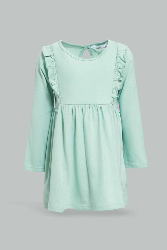 Redtag-Girls-Sage-Green-Solid-Knitted-Dress-Category:Dresses,-Colour:Green,-Deals:New-In,-Dept:Girls,-Filter:Infant-Girls-(3-to-24-Mths),-ING-Dresses,-New-In-ING-APL,-Non-Sale,-S23A,-Section:Girls-(0-to-14Yrs),-VLM-Infant-Girls-3 to 24 Months