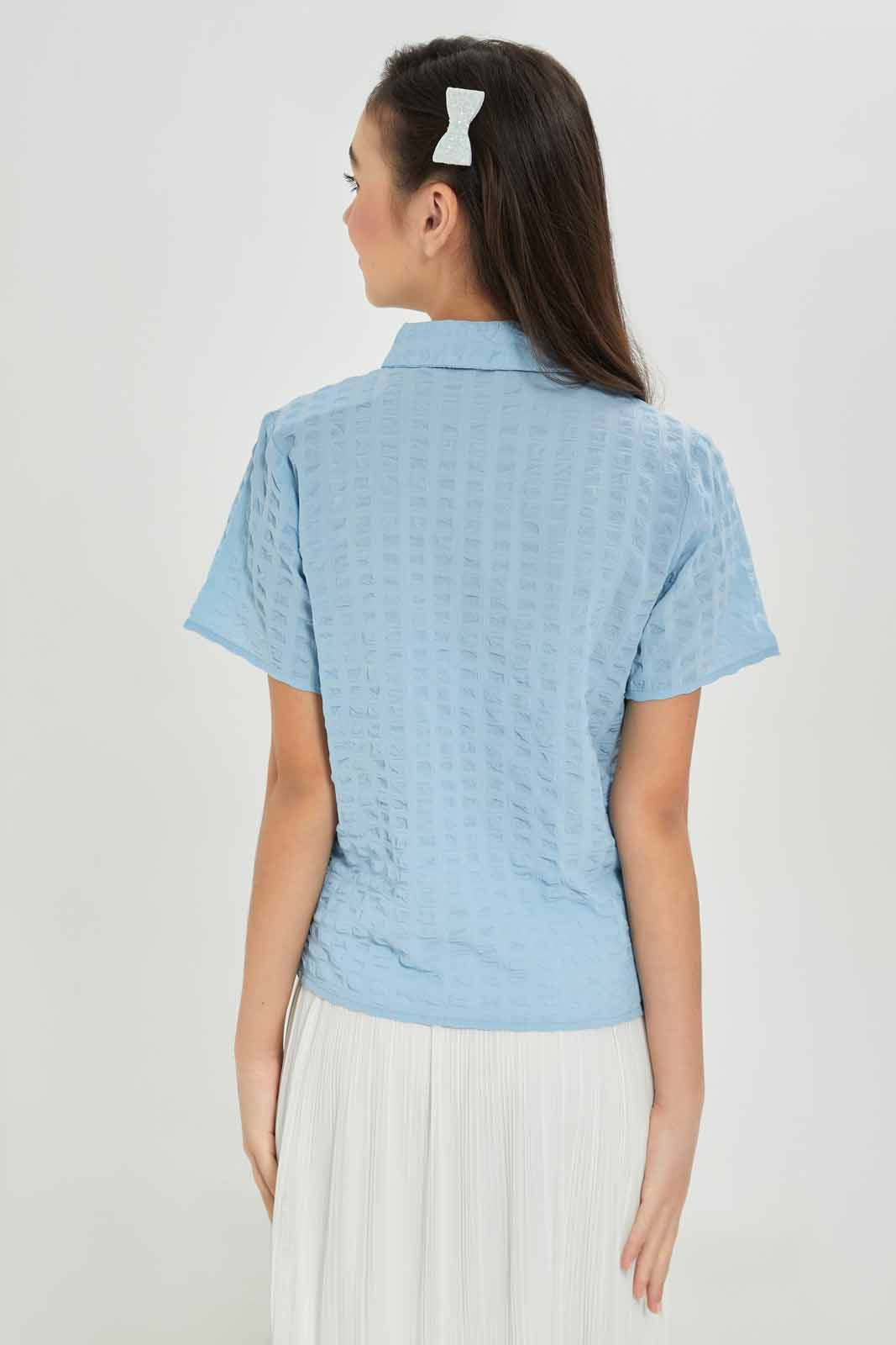 Redtag-Girls-Blue-Crinckled-Collared-Shirt-Category:Blouses,-Colour:Blue,-Deals:New-In,-Dept:Girls,-Filter:Senior-Girls-(8-to-14-Yrs),-GSR-Blouses,-New-In-GSR-APL,-Non-Sale,-S23A,-Section:Girls-(0-to-14Yrs)-Senior-Girls-9 to 14 Years