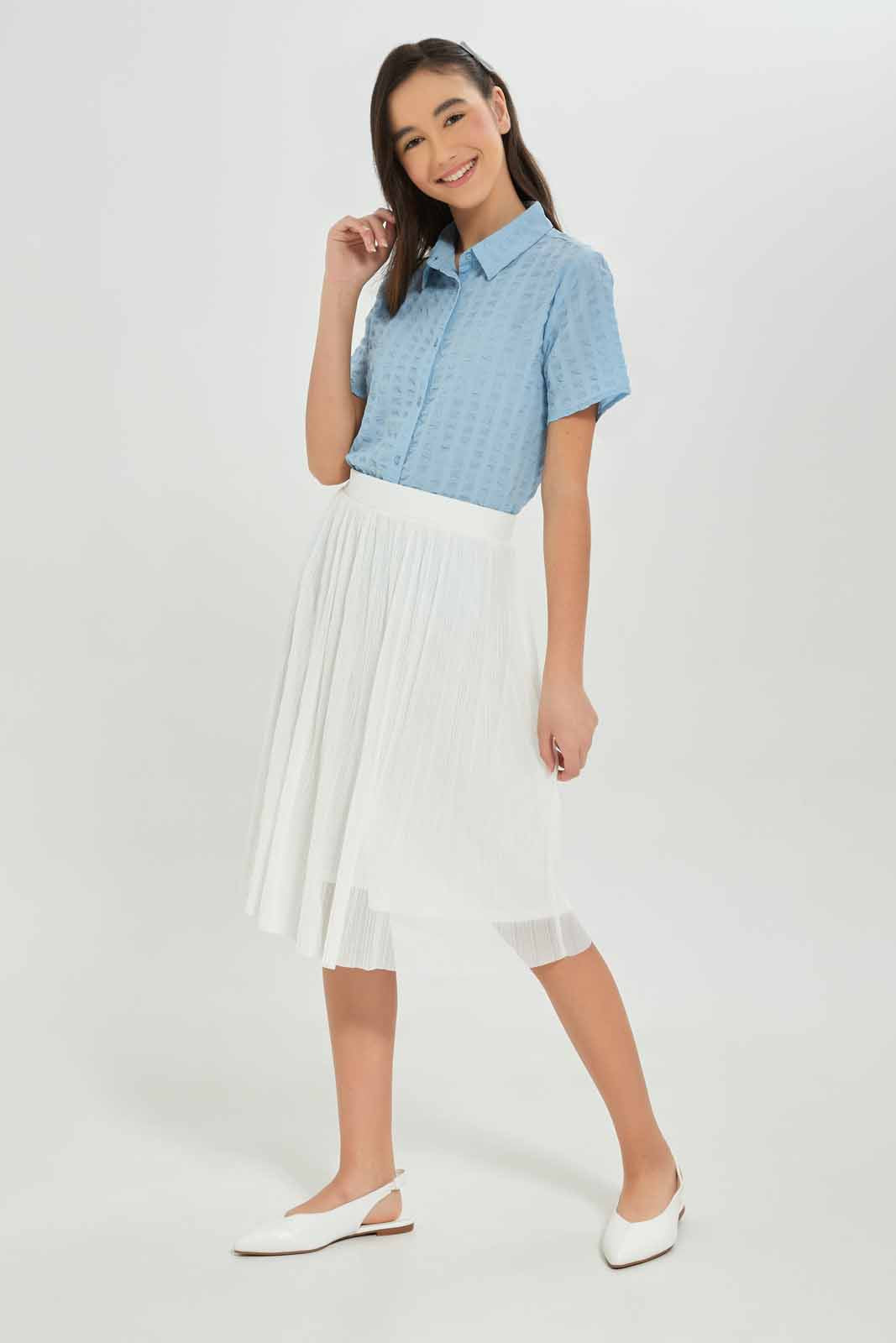 Redtag-Girls-Blue-Crinckled-Collared-Shirt-Category:Blouses,-Colour:Blue,-Deals:New-In,-Dept:Girls,-Filter:Senior-Girls-(8-to-14-Yrs),-GSR-Blouses,-New-In-GSR-APL,-Non-Sale,-S23A,-Section:Girls-(0-to-14Yrs)-Senior-Girls-9 to 14 Years