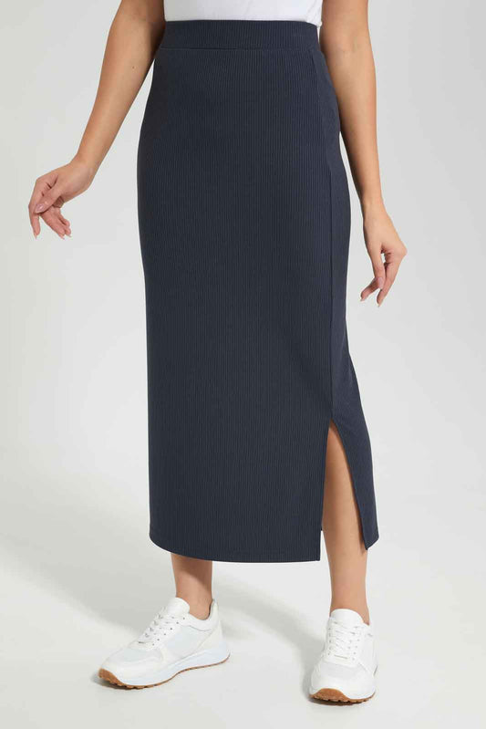 Redtag-Women-Navy-Rib-Column-Skirt-Category:Skirts,-Colour:Navy,-Deals:New-In,-Filter:Women's-Clothing,-New-In-Women-APL,-Non-Sale,-S23A,-Section:Women,-Women-Skirts-Women's-