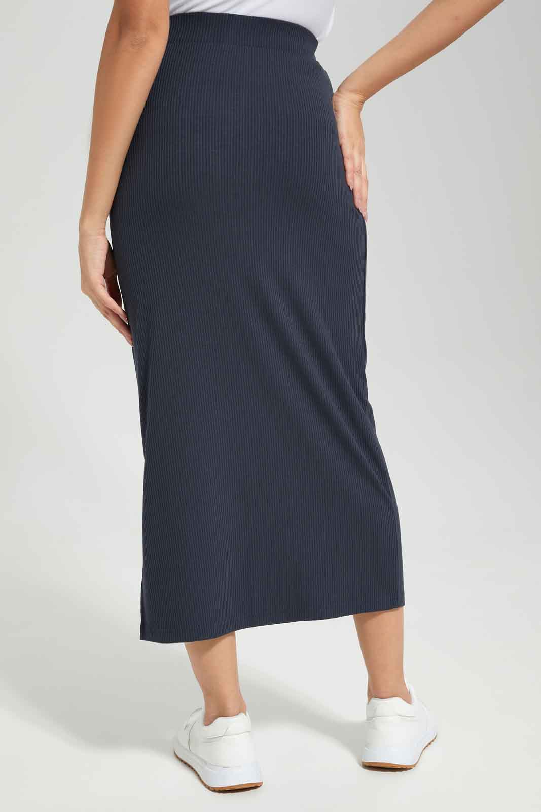 Redtag-Women-Navy-Rib-Column-Skirt-Category:Skirts,-Colour:Navy,-Deals:New-In,-Filter:Women's-Clothing,-New-In-Women-APL,-Non-Sale,-S23A,-Section:Women,-Women-Skirts-Women's-