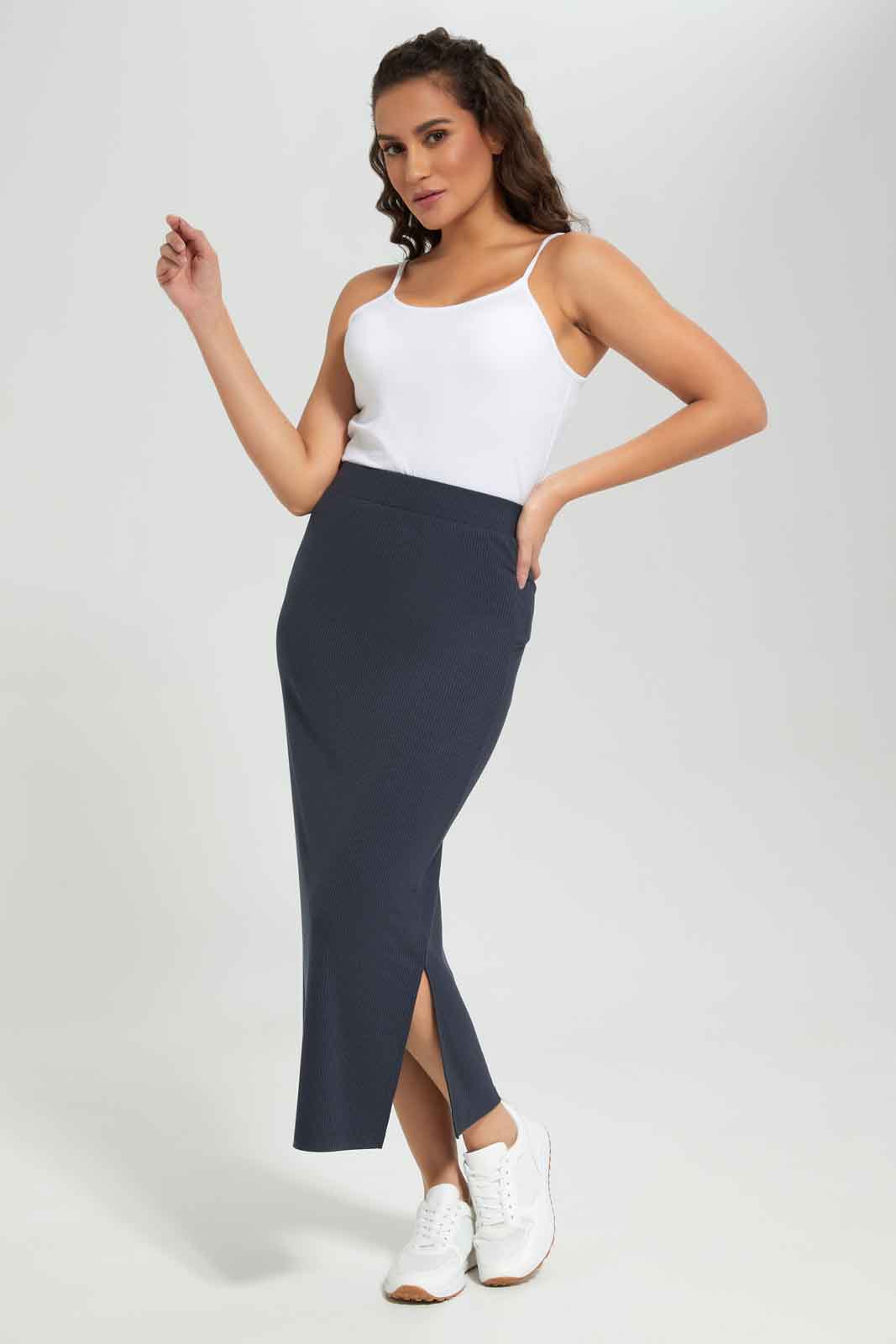 Redtag-Women-Navy-Rib-Column-Skirt-Category:Skirts,-Colour:Navy,-Deals:New-In,-Filter:Women's-Clothing,-New-In-Women-APL,-Non-Sale,-S23A,-Section:Women,-Women-Skirts-Women's-