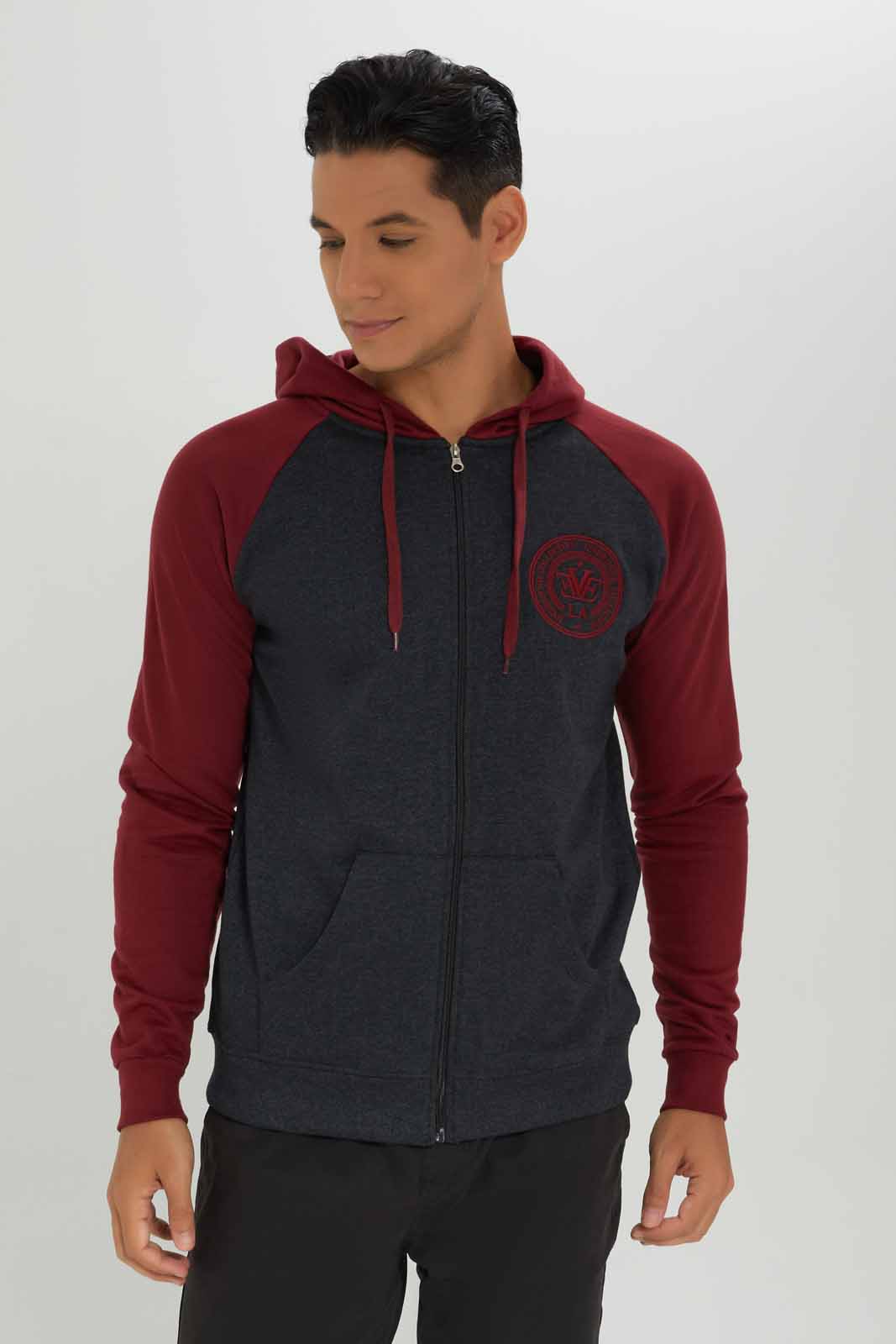 Redtag-Men-Charcoal-/-Burgandy-Reglan-Sleeve-Sweatshirt-Category:Sweatshirts,-Colour:Charcoal,-Deals:New-In,-Dept:Menswear,-Filter:Men's-Clothing,-Men-Sweatshirts,-New-In-Men-APL,-Non-Sale,-S23A,-Section:Men,-TBL-Men's-