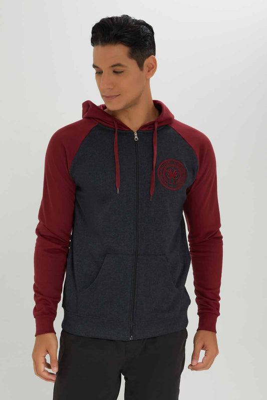 Redtag-Men-Charcoal-/-Burgandy-Reglan-Sleeve-Sweatshirt-Category:Sweatshirts,-Colour:Charcoal,-Deals:New-In,-Dept:Menswear,-Filter:Men's-Clothing,-Men-Sweatshirts,-New-In-Men-APL,-Non-Sale,-S23A,-Section:Men,-TBL-Men's-