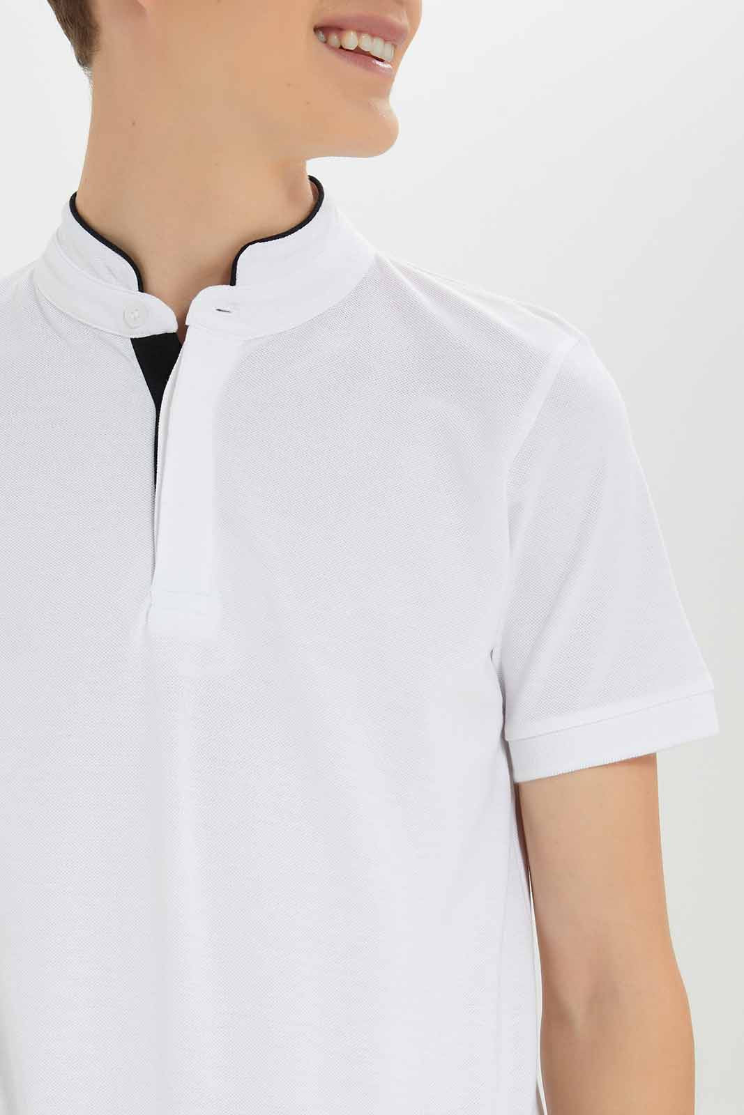 Redtag-Boys-White-Mandarin-Collar-Polo-BSR-Polo-T-Shirts,-BTS,-Category:Polo-T-Shirts,-Colour:White,-Deals:New-In,-Dept:Boys,-Filter:Senior-Boys-(8-to-14-Yrs),-New-In-BSR-APL,-Non-Sale,-S23A,-Section:Boys-(0-to-14Yrs),-TBL-Senior-Boys-9 to 14 Years