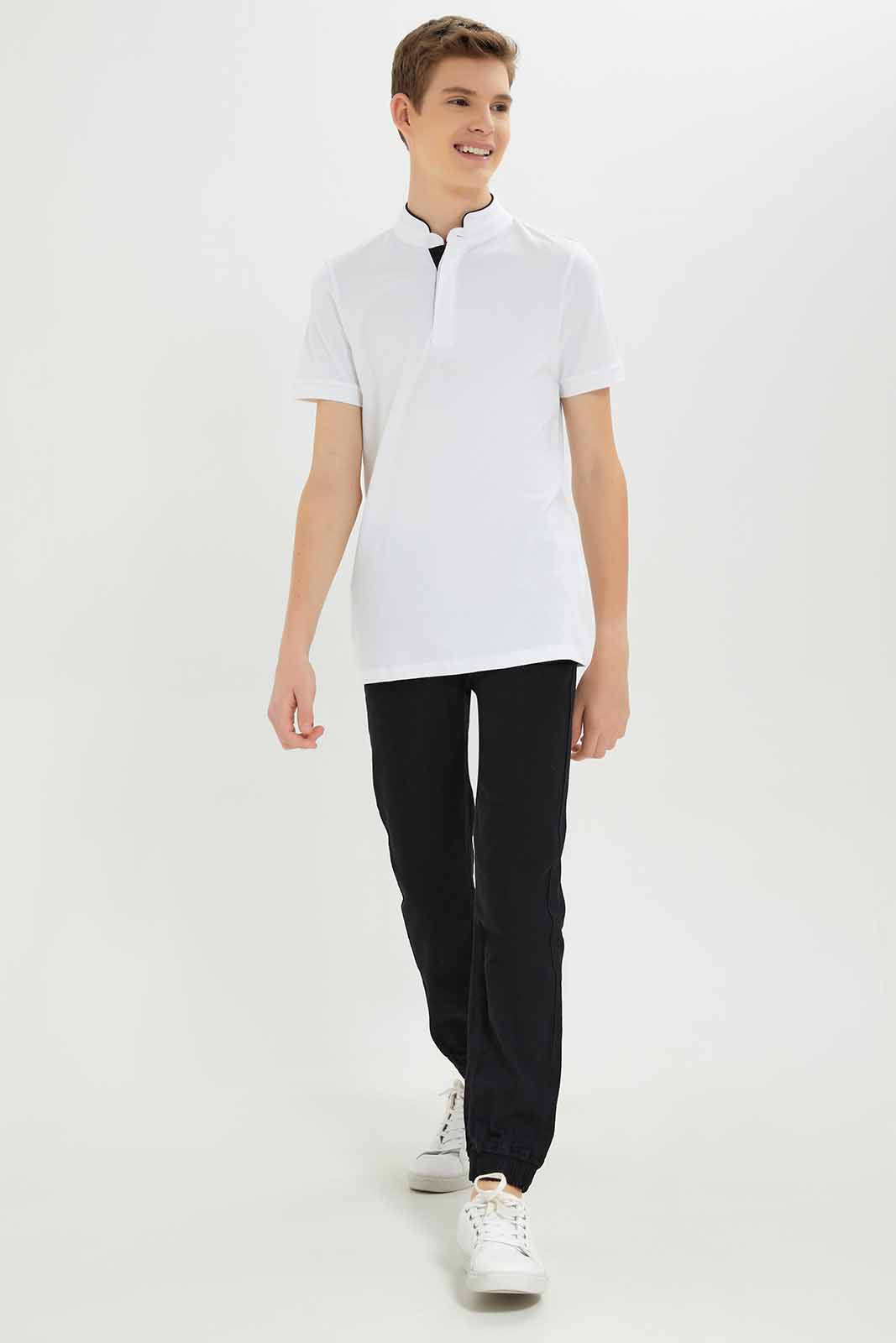 Redtag-Boys-White-Mandarin-Collar-Polo-BSR-Polo-T-Shirts,-BTS,-Category:Polo-T-Shirts,-Colour:White,-Deals:New-In,-Dept:Boys,-Filter:Senior-Boys-(8-to-14-Yrs),-New-In-BSR-APL,-Non-Sale,-S23A,-Section:Boys-(0-to-14Yrs),-TBL-Senior-Boys-9 to 14 Years