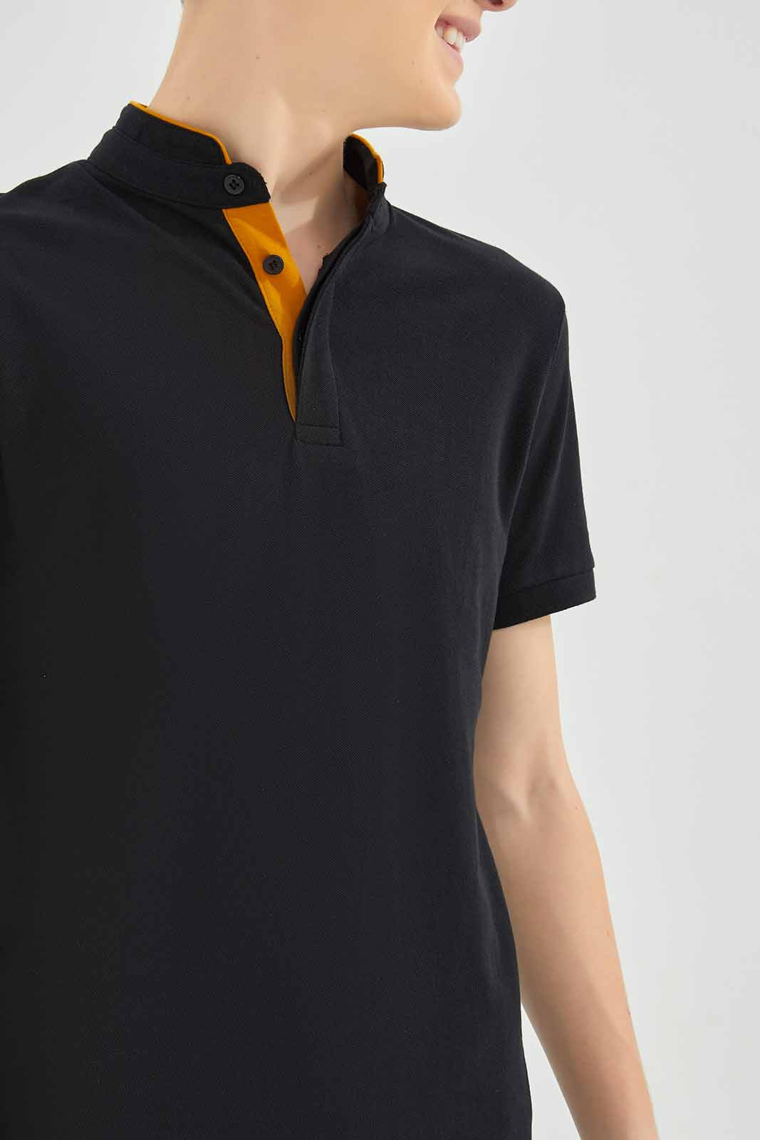 Redtag-Boys-Black-Mandarin-Collar-Polo-BSR-Polo-T-Shirts,-BTS,-Category:Polo-T-Shirts,-Colour:Black,-Deals:New-In,-Dept:Boys,-Filter:Senior-Boys-(8-to-14-Yrs),-New-In-BSR-APL,-Non-Sale,-S23A,-Section:Boys-(0-to-14Yrs),-TBL-Senior-Boys-9 to 14 Years