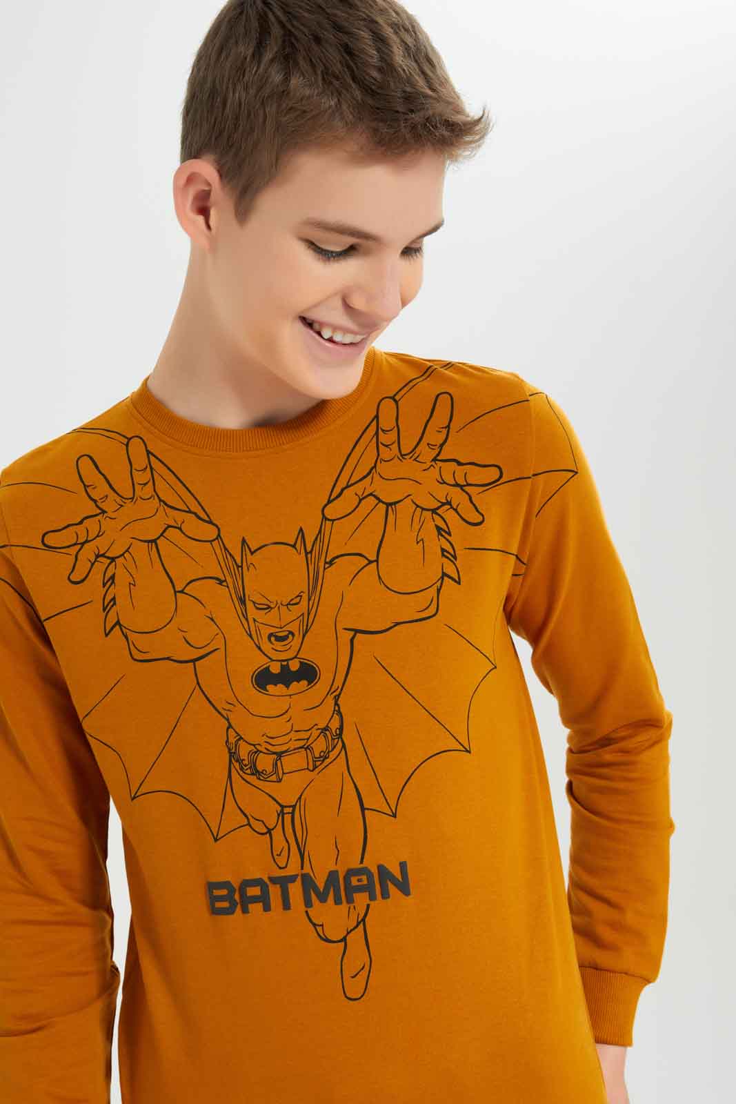 Redtag-Boys-Mustard-Batman-Sweatshirt-BSR-Sweatshirts,-Category:Sweatshirts,-Colour:Mustard,-Deals:New-In,-Dept:Boys,-Filter:Senior-Boys-(8-to-14-Yrs),-New-In-BSR-APL,-Non-Sale,-S23A,-Section:Boys-(0-to-14Yrs),-TBL-Senior-Boys-9 to 14 Years