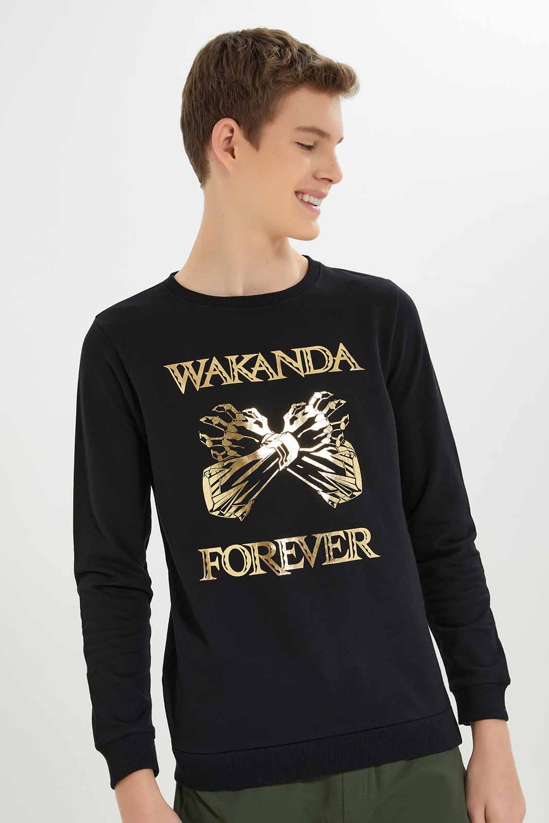 Redtag-Boys-Black-Black-Panther-Sweatshirt-BSR-Sweatshirts,-Category:Sweatshirts,-Colour:Black,-Deals:New-In,-Dept:Boys,-Filter:Senior-Boys-(8-to-14-Yrs),-New-In-BSR-APL,-Non-Sale,-S23A,-Section:Boys-(0-to-14Yrs),-TBL-Senior-Boys-9 to 14 Years