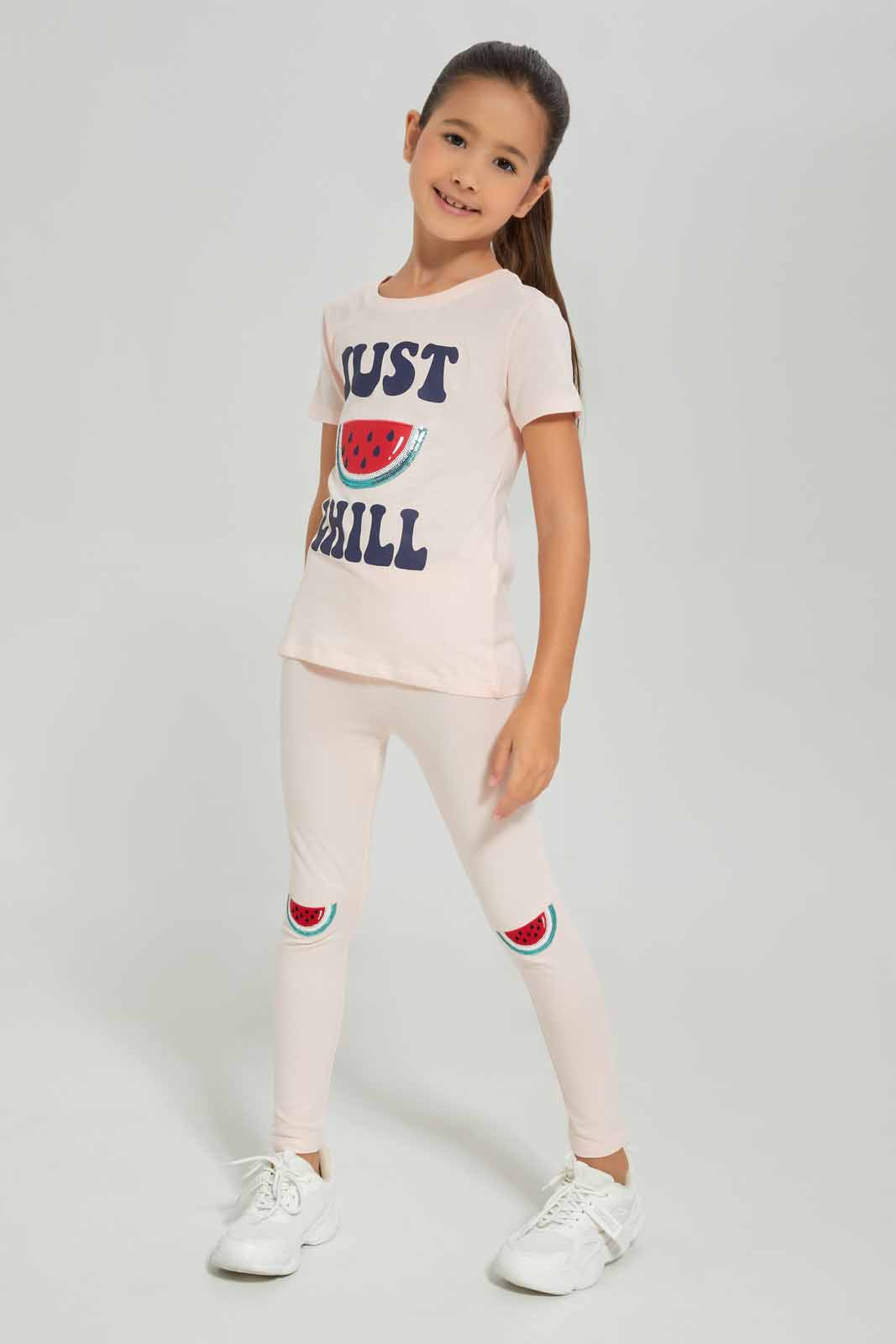 Redtag-Girls-Ss-Watermelon-Tee---Pink-Category:T-Shirts,-Colour:Apricot,-Deals:New-In,-Dept:Girls,-Filter:Girls-(2-to-8-Yrs),-GIR-T-Shirts,-New-In-GIR-APL,-Non-Sale,-Section:Girls-(0-to-14Yrs),-TBL,-W22A-Girls-2 to 8 Years