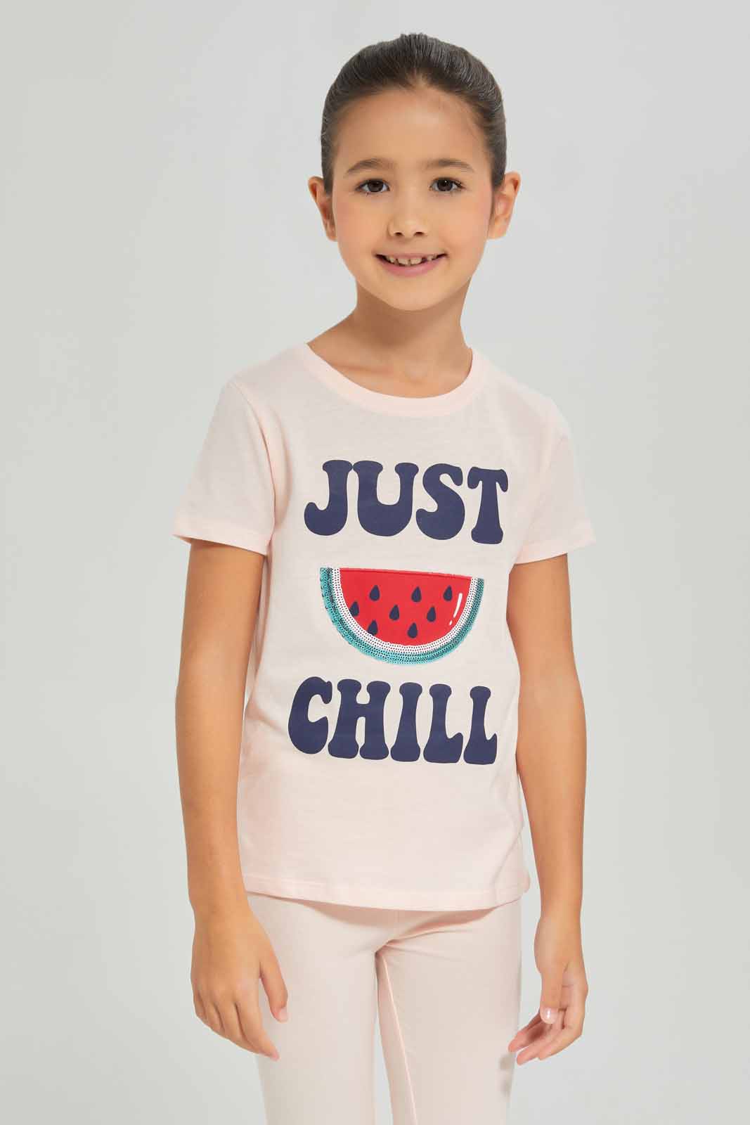 Redtag-Girls-Ss-Watermelon-Tee---Pink-Category:T-Shirts,-Colour:Apricot,-Deals:New-In,-Dept:Girls,-Filter:Girls-(2-to-8-Yrs),-GIR-T-Shirts,-New-In-GIR-APL,-Non-Sale,-Section:Girls-(0-to-14Yrs),-TBL,-W22A-Girls-2 to 8 Years