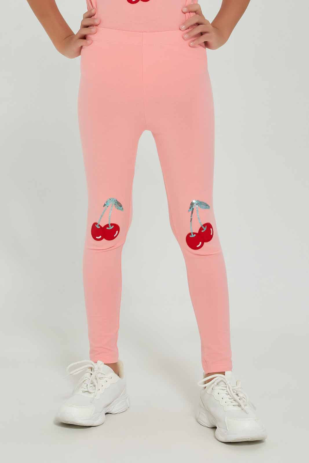 Redtag-Girls-Legging---Knee-Placement-Flower-Light-Pink-Category:Leggings,-Colour:Apricot,-Deals:New-In,-Dept:Girls,-Filter:Girls-(2-to-8-Yrs),-GIR-Leggings,-New-In-GIR-APL,-Non-Sale,-Section:Girls-(0-to-14Yrs),-TBL,-W22A-Girls-2 to 8 Years