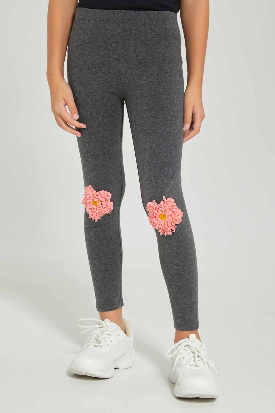 Redtag-Girls-Legging---Knee-Placement-Cherry-Category:Leggings,-Colour:Charcoal,-Deals:New-In,-Dept:Girls,-Filter:Girls-(2-to-8-Yrs),-GIR-Leggings,-New-In-GIR-APL,-Non-Sale,-Section:Girls-(0-to-14Yrs),-TBL,-W22A-Girls-2 to 8 Years