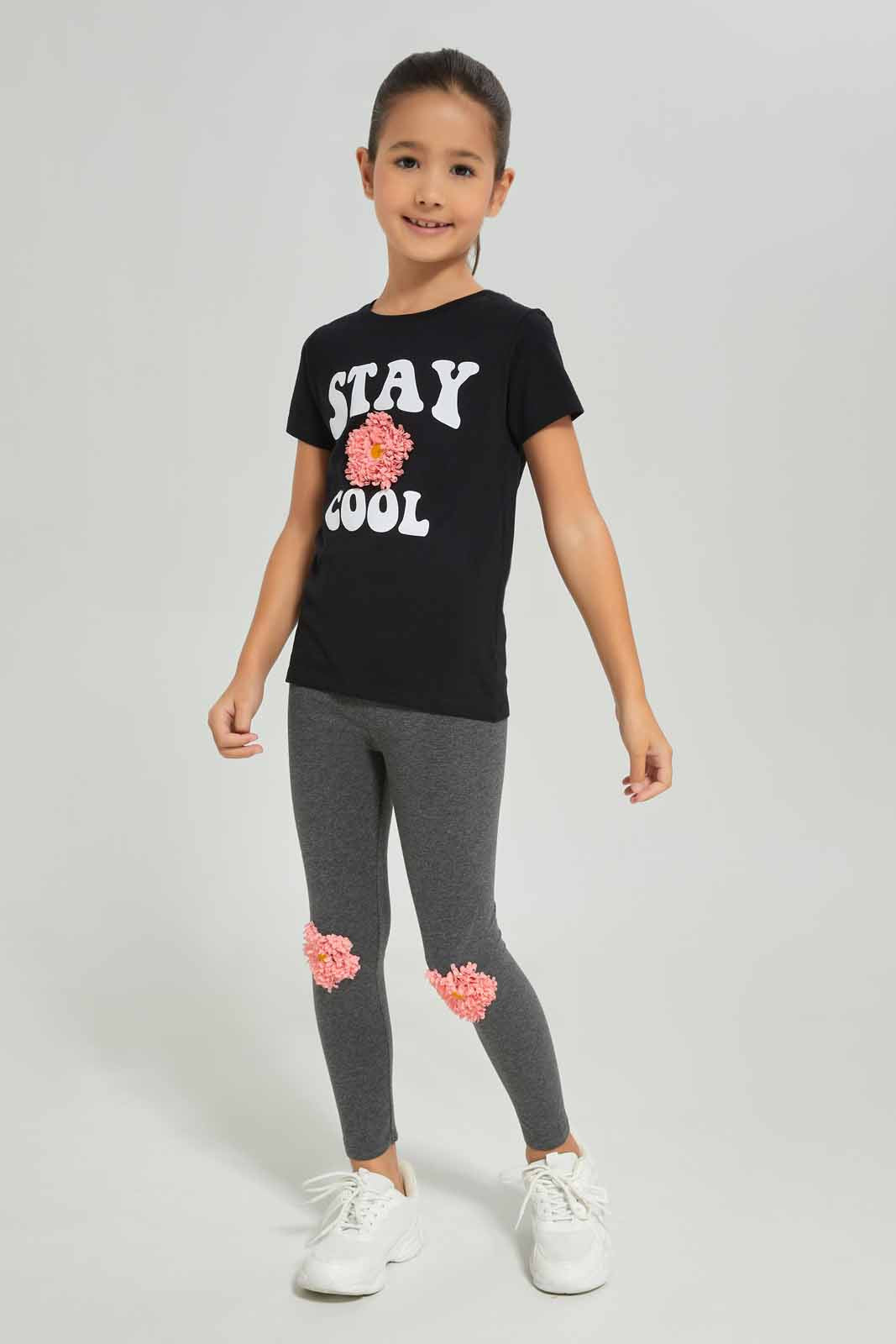 Redtag-Girls-Legging---Knee-Placement-Cherry-Category:Leggings,-Colour:Charcoal,-Deals:New-In,-Dept:Girls,-Filter:Girls-(2-to-8-Yrs),-GIR-Leggings,-New-In-GIR-APL,-Non-Sale,-Section:Girls-(0-to-14Yrs),-TBL,-W22A-Girls-2 to 8 Years