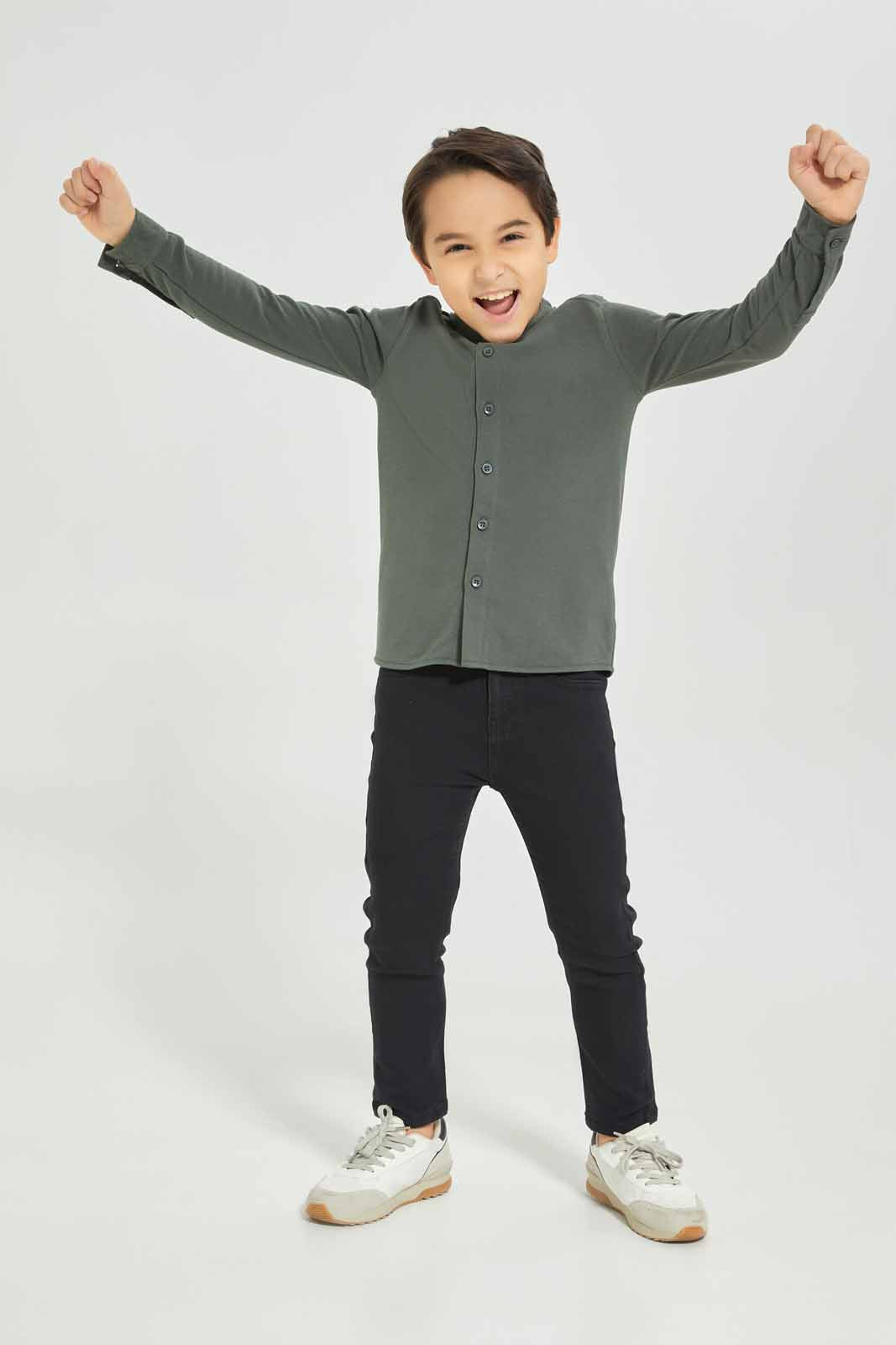 Redtag-Boys-Olive-Long-Sleeve-Pique-Shirt-BOY-Shirts,-Category:Shirts,-Colour:Green,-Deals:New-In,-Dept:Boys,-Filter:Boys-(2-to-8-Yrs),-New-In-BOY-APL,-Non-Sale,-S23A,-Section:Boys-(0-to-14Yrs),-TBL-Boys-2 to 8 Years