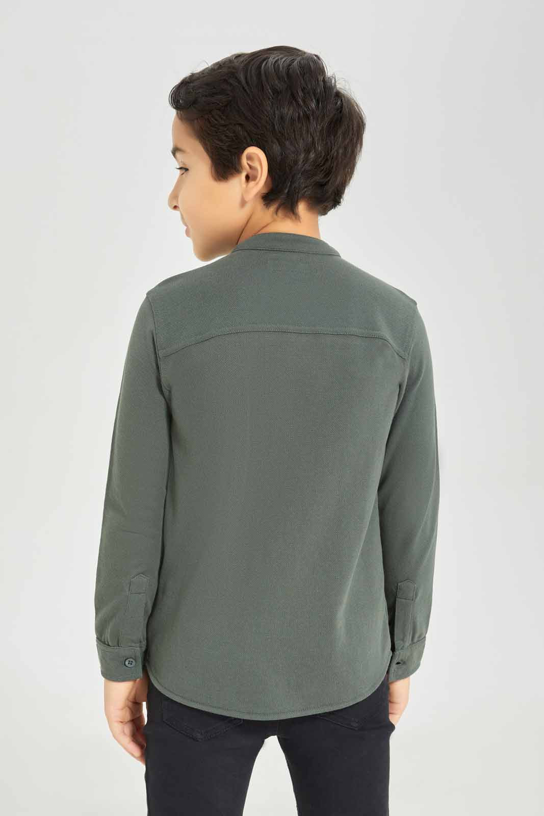 Redtag-Boys-Olive-Long-Sleeve-Pique-Shirt-BOY-Shirts,-Category:Shirts,-Colour:Green,-Deals:New-In,-Dept:Boys,-Filter:Boys-(2-to-8-Yrs),-New-In-BOY-APL,-Non-Sale,-S23A,-Section:Boys-(0-to-14Yrs),-TBL-Boys-2 to 8 Years