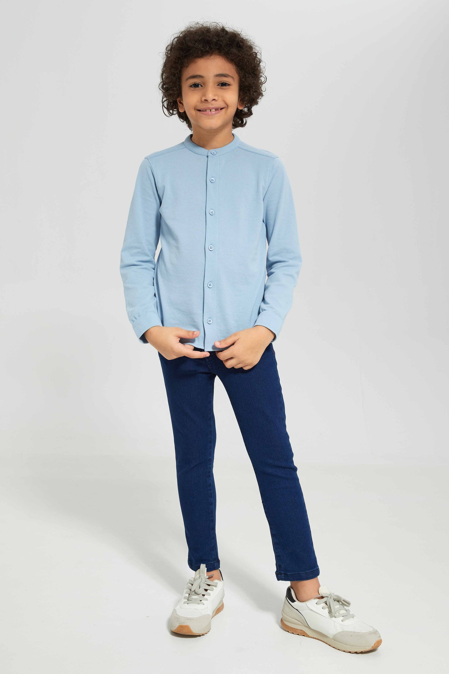 Redtag-Boys-Blue-Long-Sleeve-Pique-Shirt-BOY-Shirts,-Category:Shirts,-Colour:Blue,-Deals:New-In,-Dept:Boys,-Filter:Boys-(2-to-8-Yrs),-New-In-BOY-APL,-Non-Sale,-S23A,-Section:Boys-(0-to-14Yrs),-TBL-Boys-2 to 8 Years