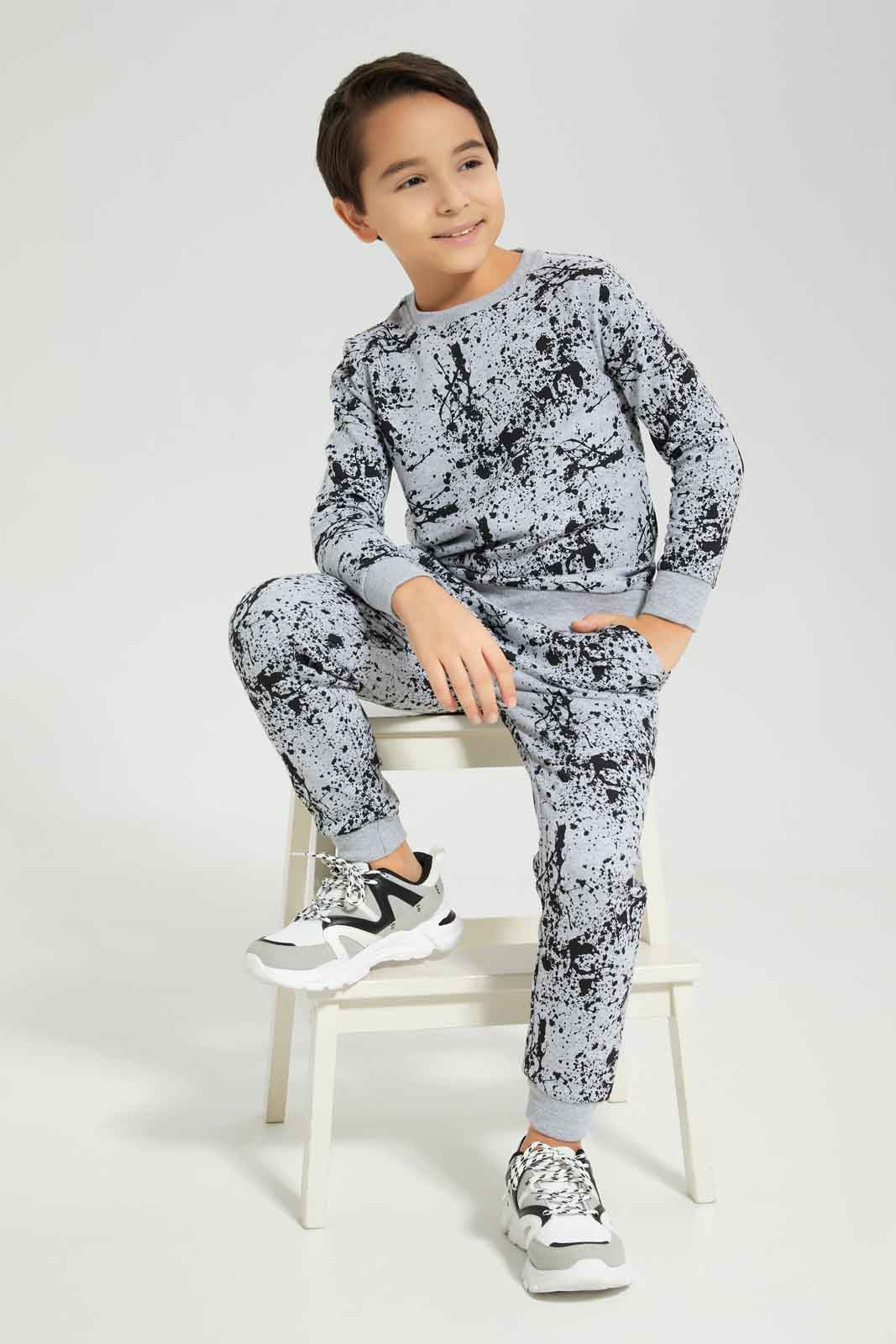 Redtag-Boys-Grey-Splat-Print-Crew-Neck-Jogsuit-BOY-Jog-Sets,-Category:Jog-Sets,-Colour:Grey,-Deals:New-In,-Dept:Boys,-Filter:Boys-(2-to-8-Yrs),-New-In-BOY-APL,-Non-Sale,-S23A,-Section:Boys-(0-to-14Yrs)-Boys-2 to 8 Years
