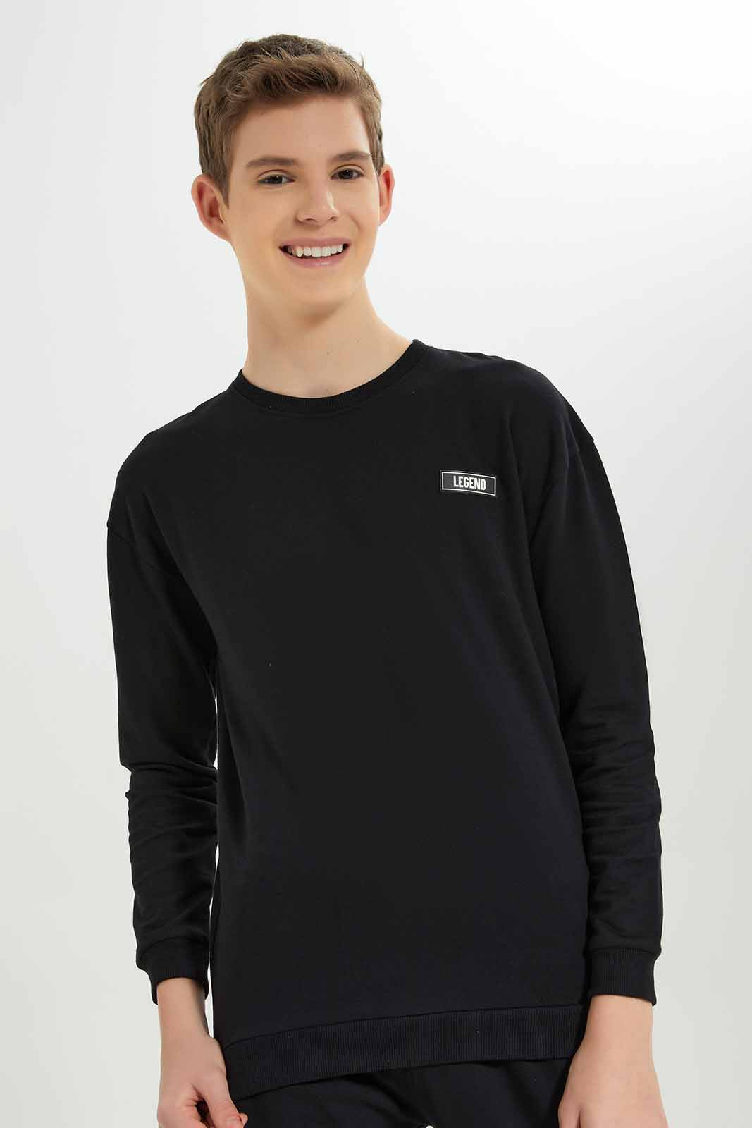 Redtag-Boys-Black-Short-Sleeve-Lounge-Wear-Crewneck-Sweatshirt-BSR-Sweatshirts,-Category:Sweatshirts,-Colour:Black,-Deals:New-In,-Dept:Boys,-Filter:Senior-Boys-(8-to-14-Yrs),-New-In-BSR-APL,-Non-Sale,-S23A,-Section:Boys-(0-to-14Yrs)-Senior-Boys-9 to 14 Years