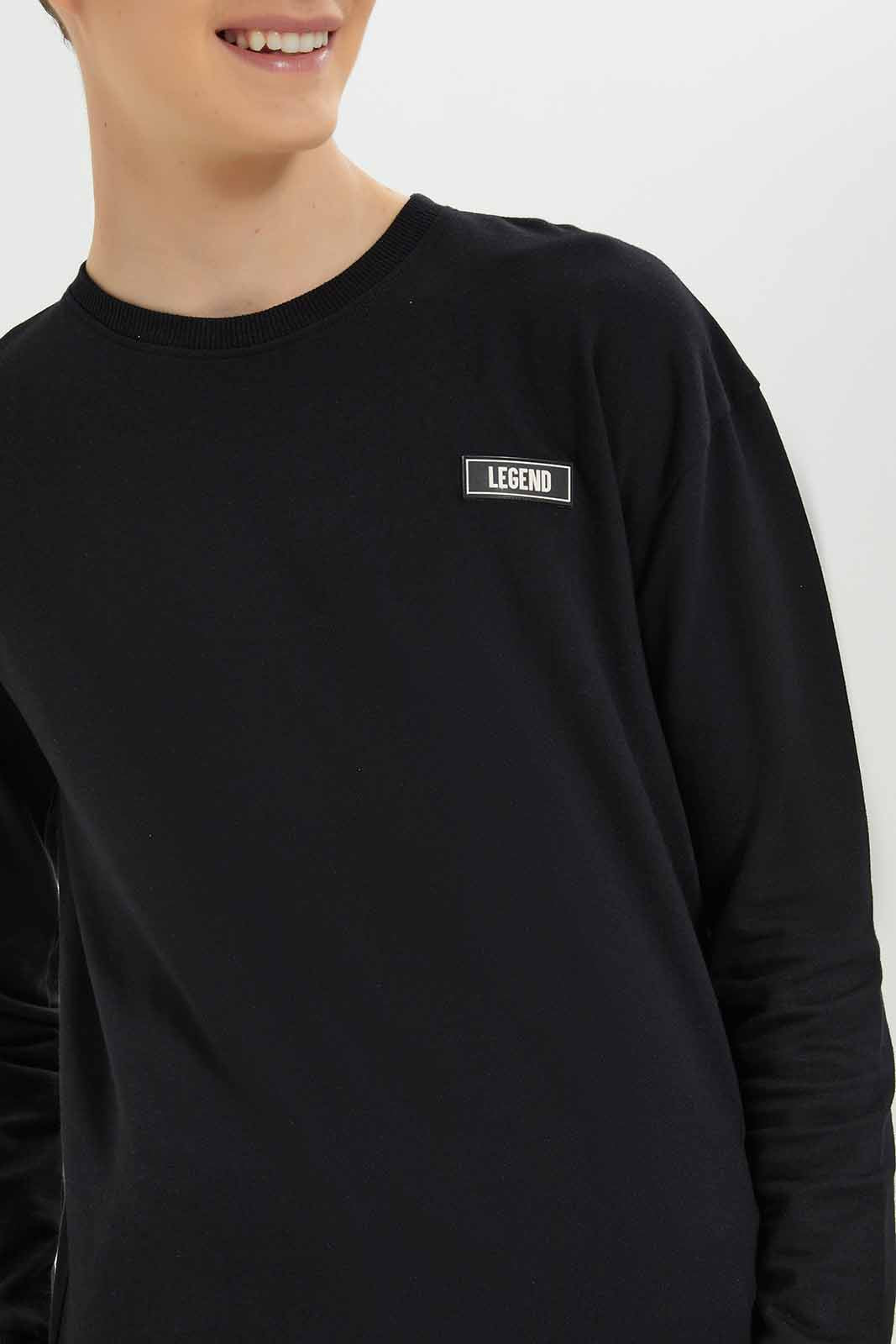 Redtag-Boys-Black-Short-Sleeve-Lounge-Wear-Crewneck-Sweatshirt-BSR-Sweatshirts,-Category:Sweatshirts,-Colour:Black,-Deals:New-In,-Dept:Boys,-Filter:Senior-Boys-(8-to-14-Yrs),-New-In-BSR-APL,-Non-Sale,-S23A,-Section:Boys-(0-to-14Yrs)-Senior-Boys-9 to 14 Years