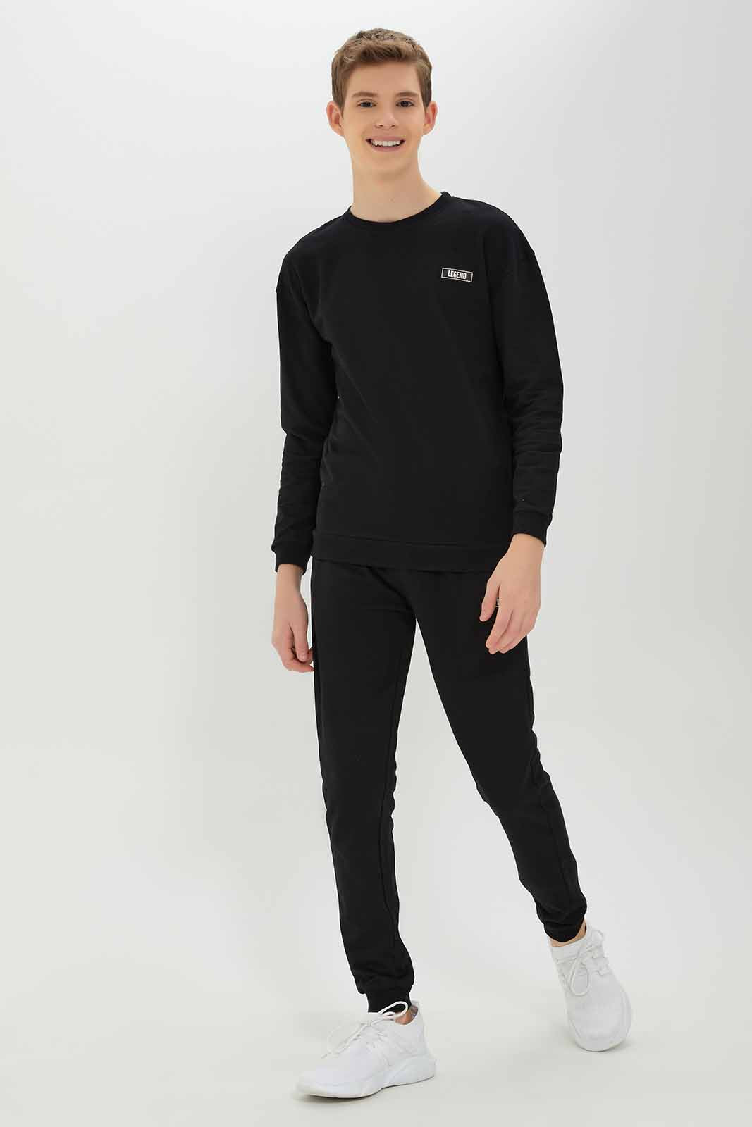 Redtag-Boys-Black-Short-Sleeve-Lounge-Wear-Crewneck-Sweatshirt-BSR-Sweatshirts,-Category:Sweatshirts,-Colour:Black,-Deals:New-In,-Dept:Boys,-Filter:Senior-Boys-(8-to-14-Yrs),-New-In-BSR-APL,-Non-Sale,-S23A,-Section:Boys-(0-to-14Yrs)-Senior-Boys-9 to 14 Years