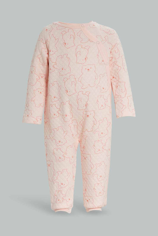 Redtag-Girls-Quilted-Romper-Aop-Teddy-Pink-Category:Rompers,-Colour:Assorted,-Deals:New-In,-Dept:New-Born,-Filter:Baby-(0-to-12-Mths),-NBG-Rompers,-New-In-NBG-APL,-Non-Sale,-Section:Boys-(0-to-14Yrs),-W22B-Baby-0 to 12 Months