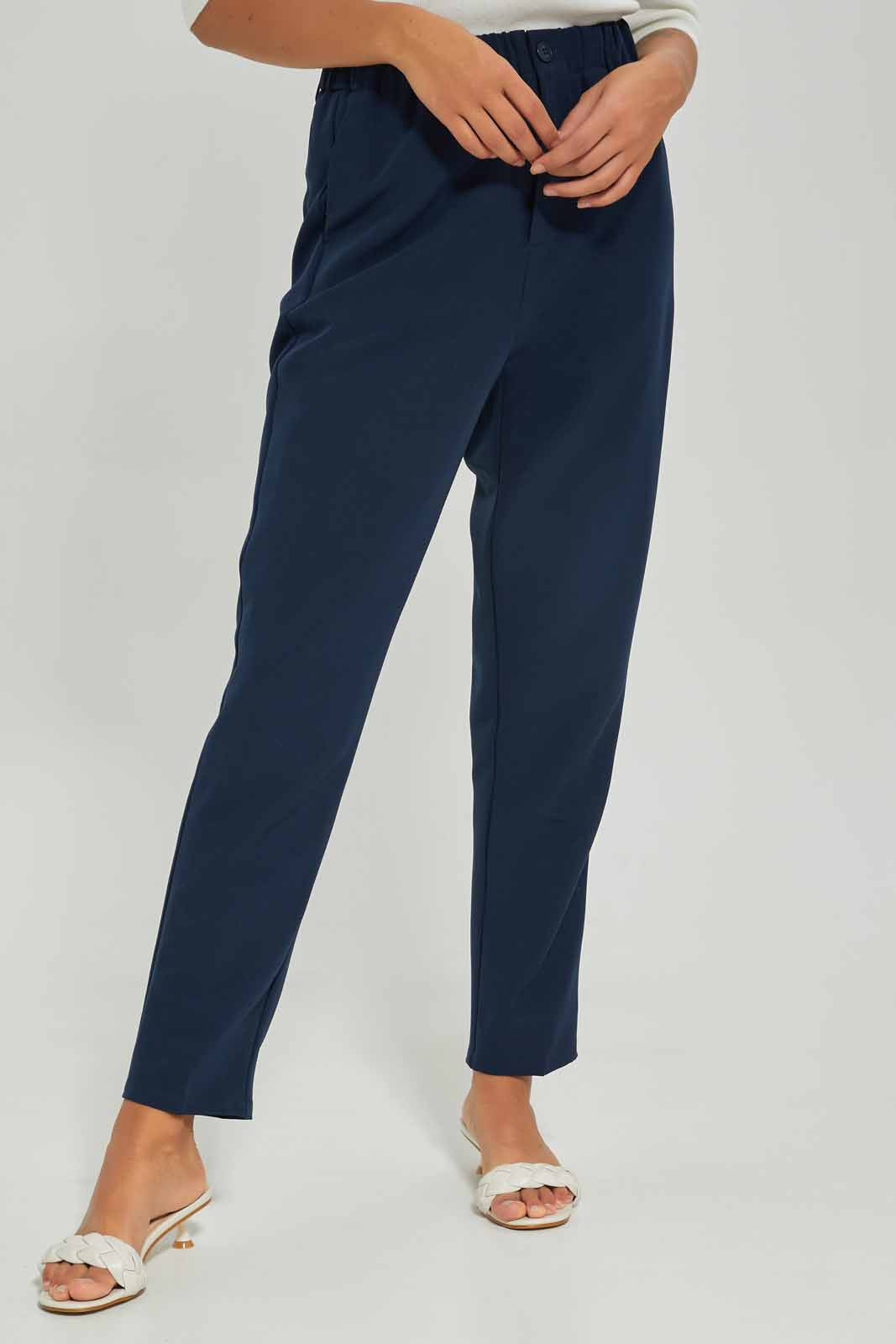 Redtag-Women-Navy-Elasticated-Waistband-Trouser-Category:Trousers,-Colour:Navy,-Deals:New-In,-Dept:Ladieswear,-Filter:Women's-Clothing,-New-In-Women-APL,-Non-Sale,-S23A,-Section:Women,-Women-Trousers-Women's-