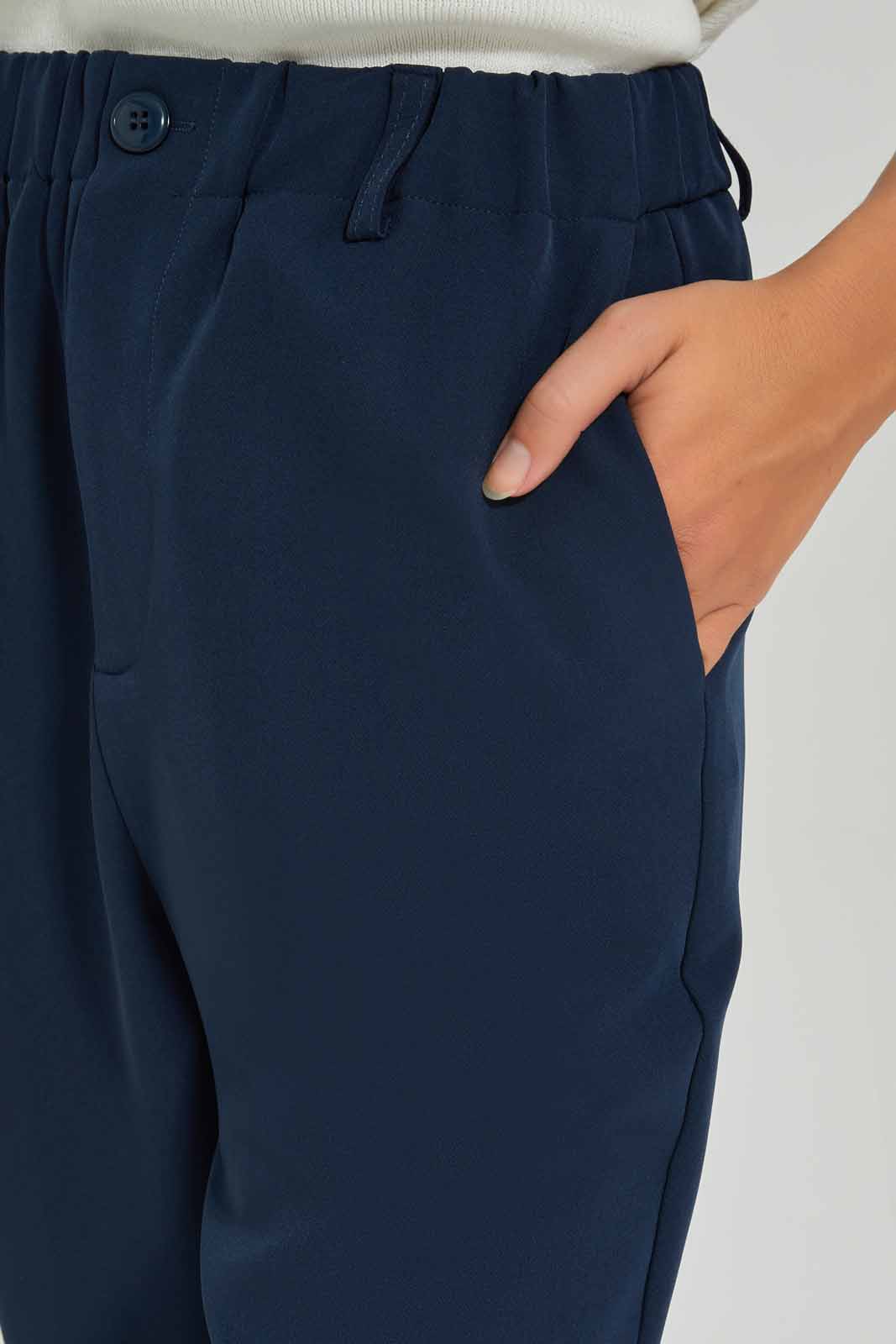 Redtag-Women-Navy-Elasticated-Waistband-Trouser-Category:Trousers,-Colour:Navy,-Deals:New-In,-Dept:Ladieswear,-Filter:Women's-Clothing,-New-In-Women-APL,-Non-Sale,-S23A,-Section:Women,-Women-Trousers-Women's-