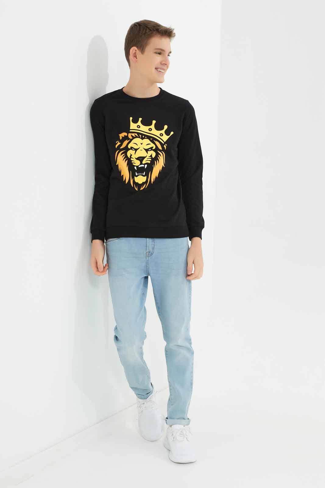 Redtag-Boys-Black-Lion-Face-Long-Sleeve-Graphic-Sweat-Tee-BSR-Sweatshirts,-Category:Sweatshirts,-Colour:Black,-Deals:New-In,-Dept:Boys,-Filter:Senior-Boys-(8-to-14-Yrs),-New-In-BSR-APL,-Non-Sale,-S23A,-Section:Boys-(0-to-14Yrs),-TBL-Senior-Boys-9 to 14 Years