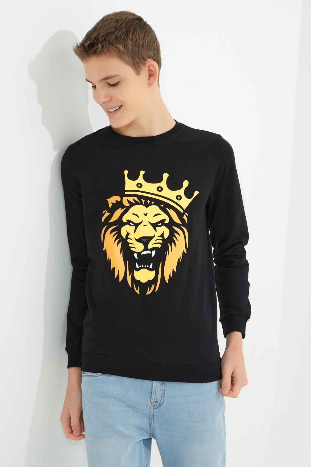 Redtag-Boys-Black-Lion-Face-Long-Sleeve-Graphic-Sweat-Tee-BSR-Sweatshirts,-Category:Sweatshirts,-Colour:Black,-Deals:New-In,-Dept:Boys,-Filter:Senior-Boys-(8-to-14-Yrs),-New-In-BSR-APL,-Non-Sale,-S23A,-Section:Boys-(0-to-14Yrs),-TBL-Senior-Boys-9 to 14 Years