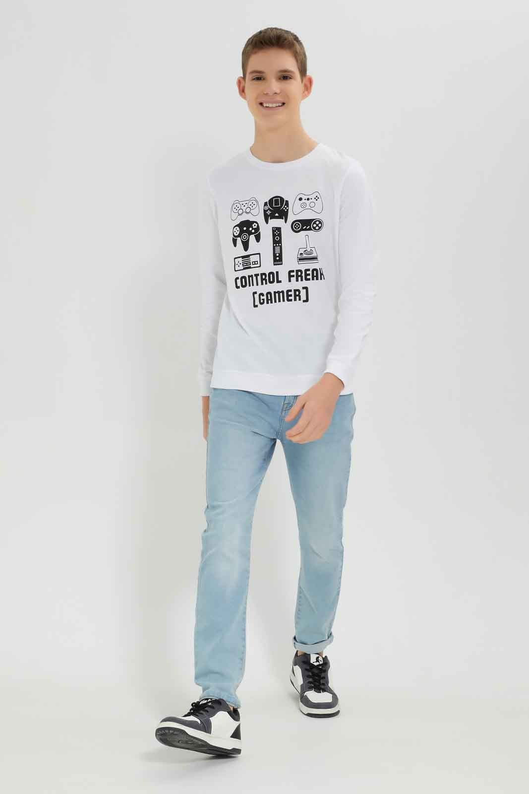 Redtag-Boys-White-Gaming-Long-Sleeve-Graphic-Sweat-Tee-BSR-Sweatshirts,-Category:Sweatshirts,-Colour:White,-Deals:New-In,-Dept:Boys,-Filter:Senior-Boys-(8-to-14-Yrs),-New-In-BSR-APL,-Non-Sale,-S23A,-Section:Boys-(0-to-14Yrs),-TBL-Senior-Boys-9 to 14 Years
