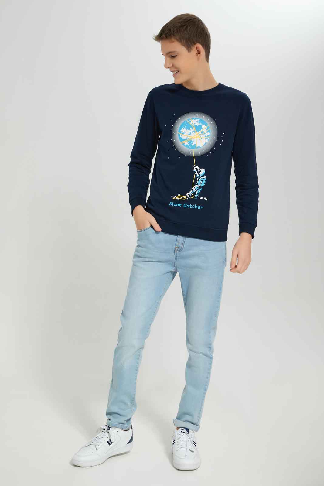 Redtag-Boys-Navy-Astraonaut-Moon-Catcher-Long-Sleeve-Graphic-Sweat-Tee-BSR-Sweatshirts,-Category:Sweatshirts,-Colour:Navy,-Deals:New-In,-Dept:Boys,-Filter:Senior-Boys-(8-to-14-Yrs),-New-In-BSR-APL,-Non-Sale,-S23A,-Section:Boys-(0-to-14Yrs),-TBL-Senior-Boys-9 to 14 Years